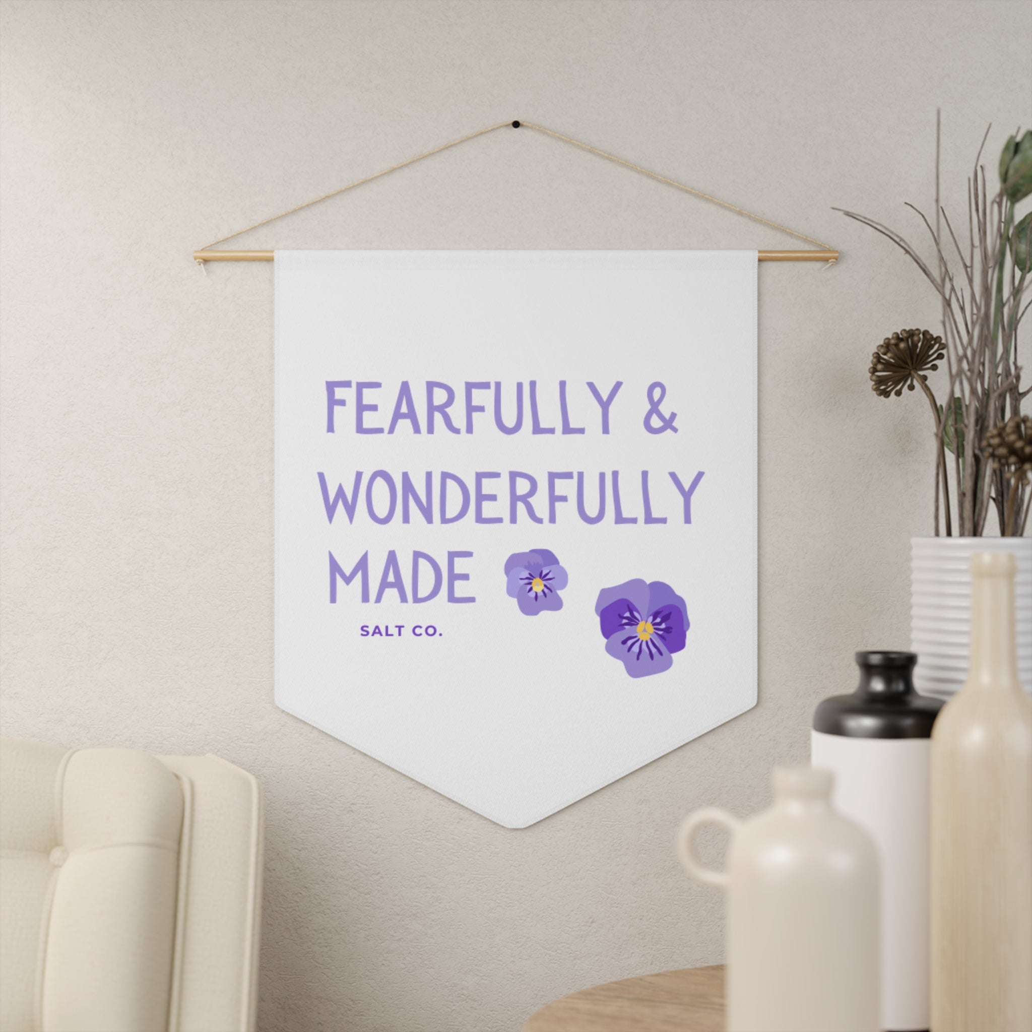Fearfully & Wonderfully Made Pennant Wall Banner — Inspirational Floral Nursery Decor
