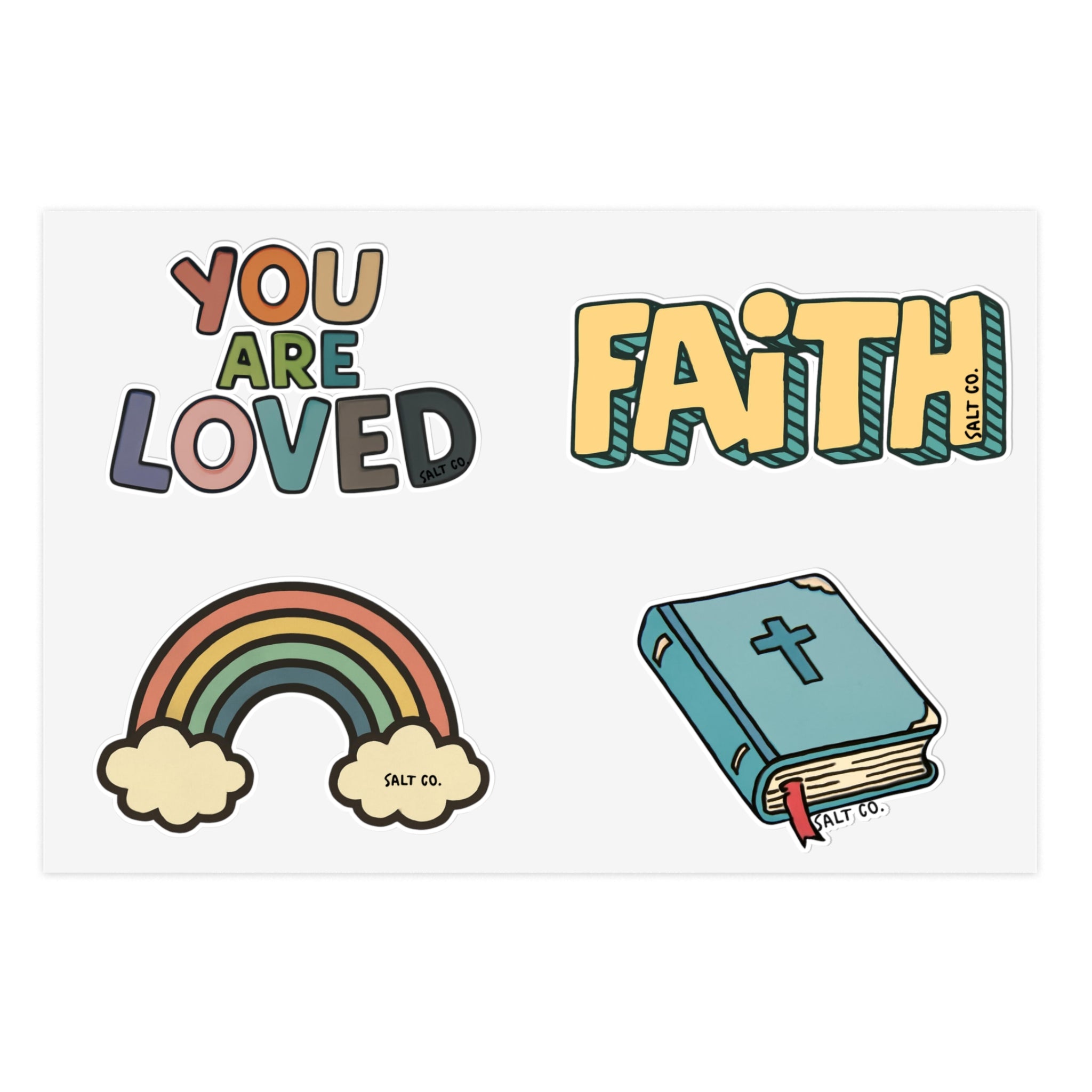 Kids Sticker Pack— You Are Loved, Rainbow & Bible Stickers