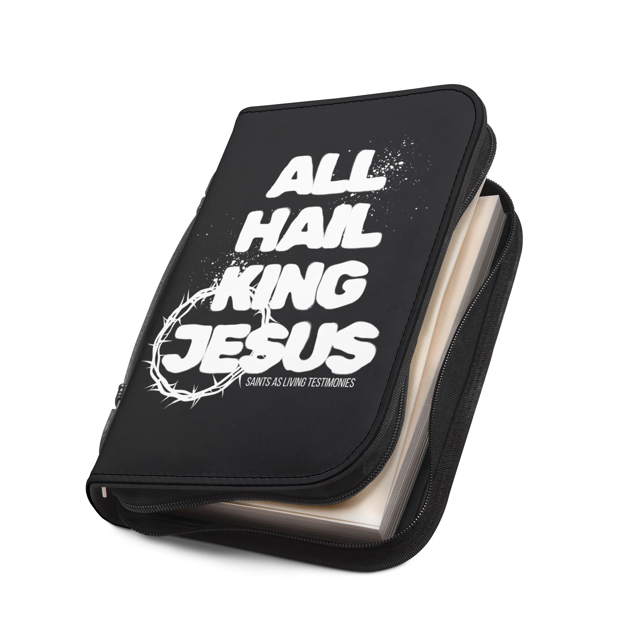 Bible Cover — "All Hail King Jesus" Zippered Bible Case, Christian Worship Gift