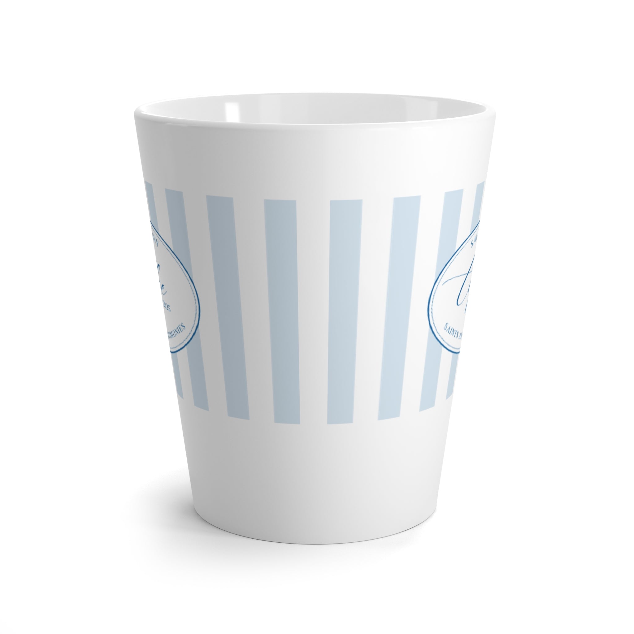 Cafe Mug— Blue Striped Coffee Logo Ceramic Latte Cup
