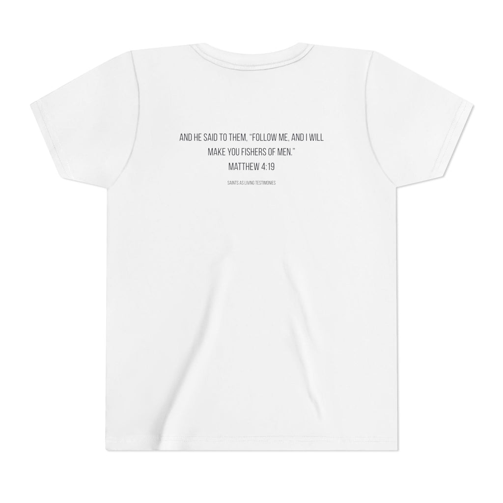 Youth T‑Shirt — Bass Fish Graphic with Matthew 4:19 Bible Verse Back