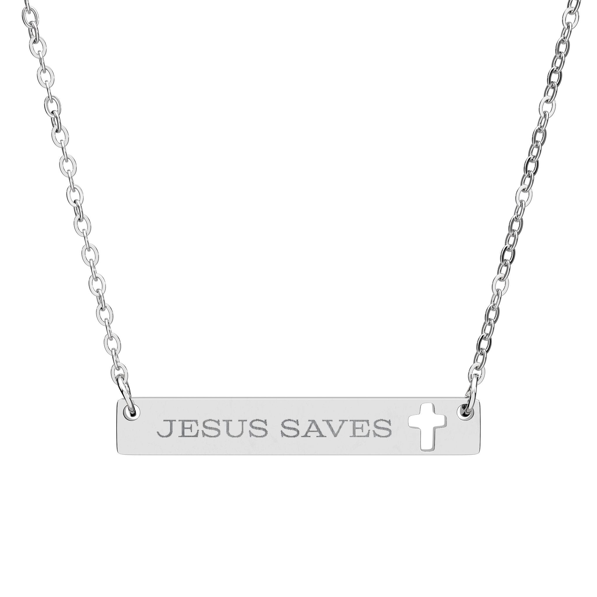 Jesus Saves Cutout Cross Bar Necklace