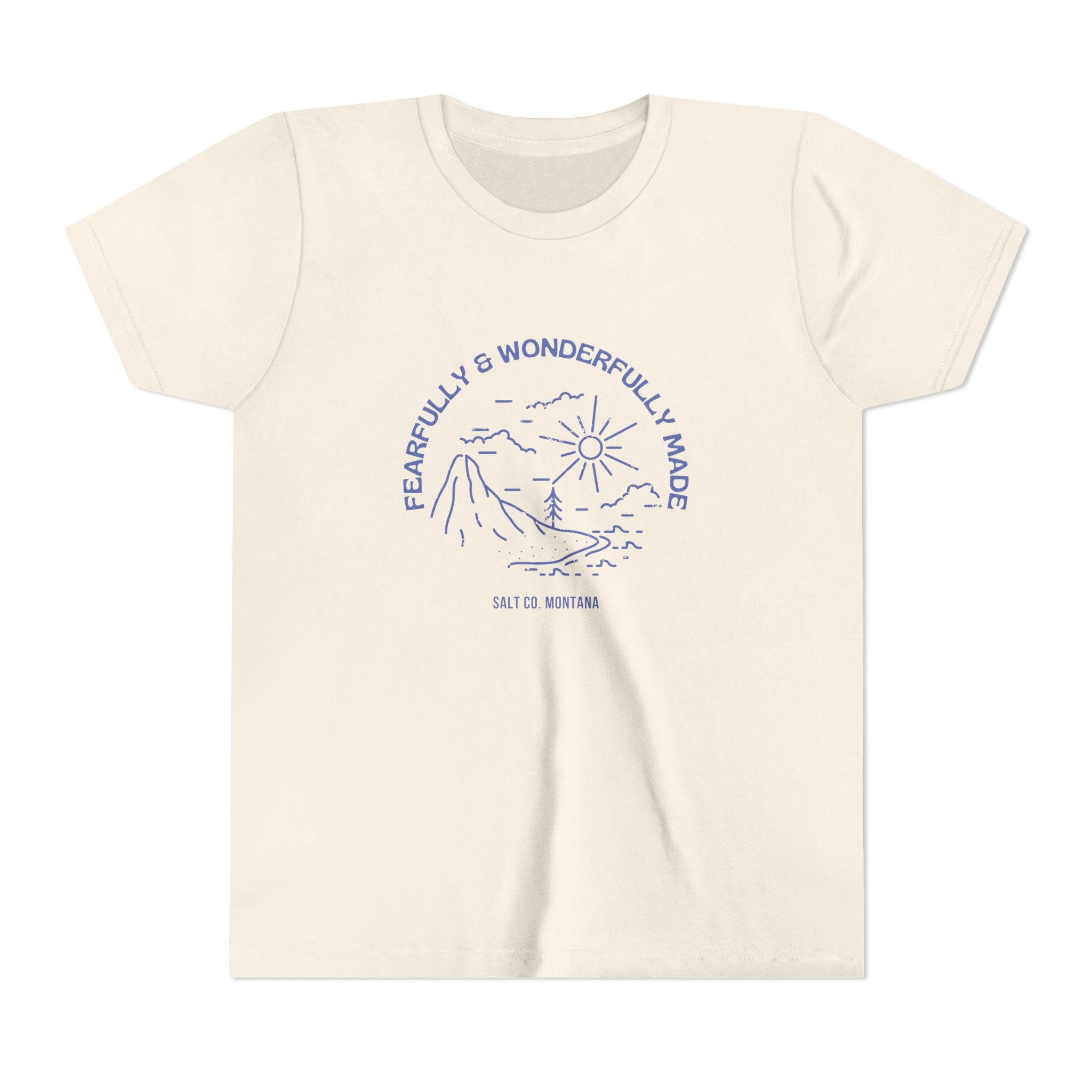 Youth Tee — "Fearfully & Wonderfully Made" Mountain Sunrise Kids Shirt
