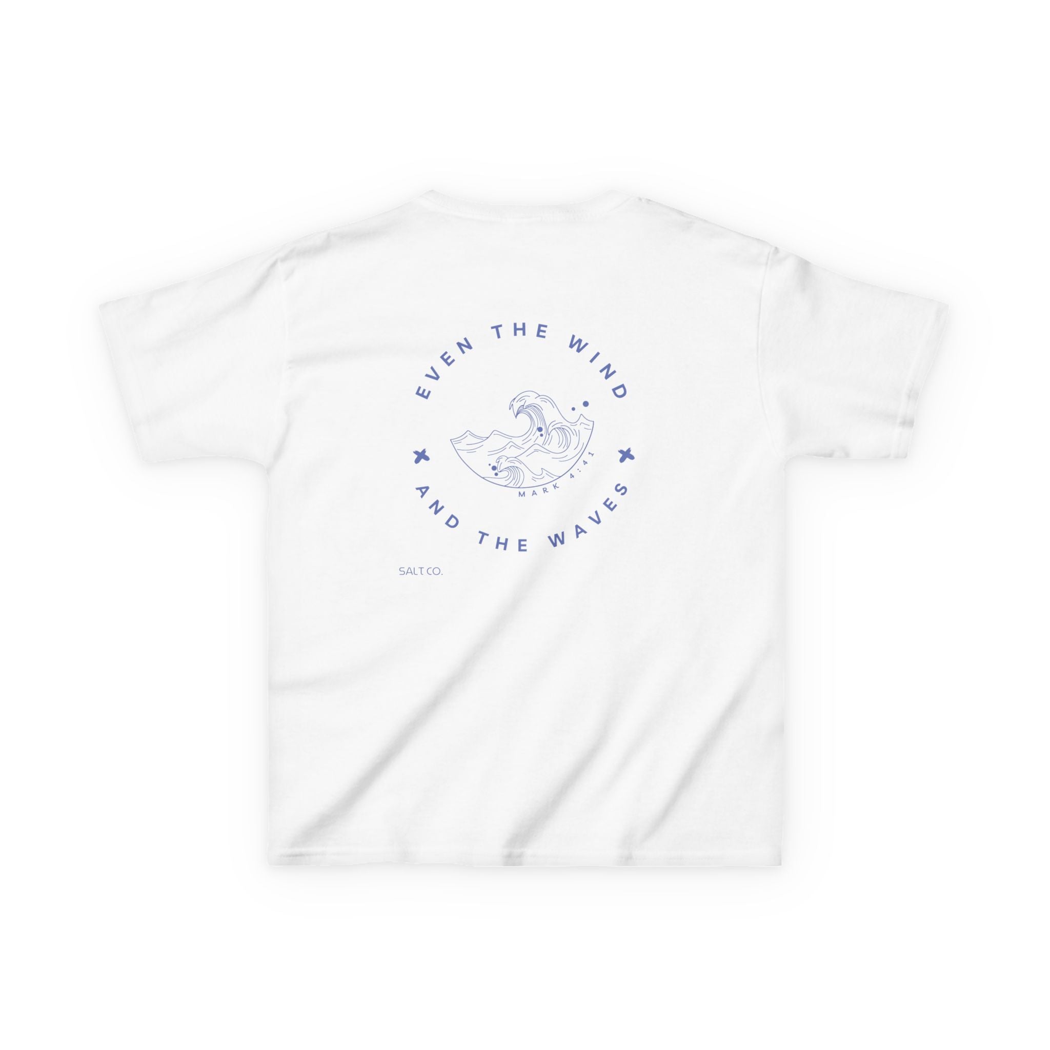 Kids T-Shirt — Salt Co. Surf Logo Tee with 'Even the Wind and the Waves' Back Graphic