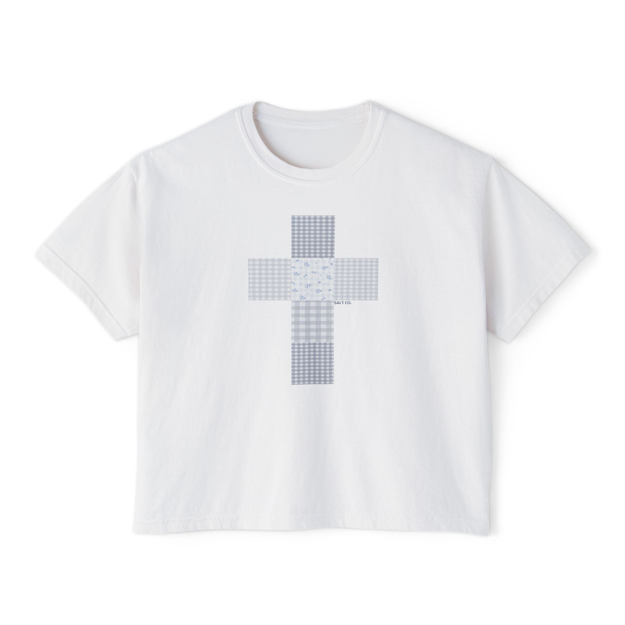 Women's Boxy Tee — Minimal Patchwork Cross