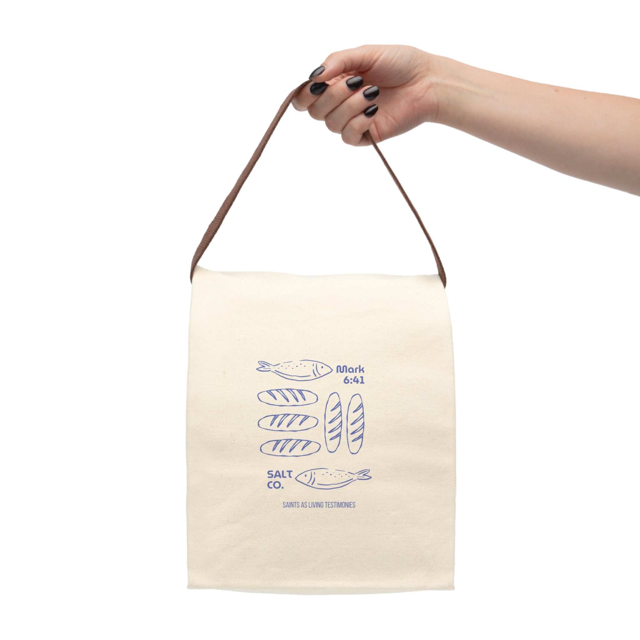 Canvas Lunch Bag — Fish & Loaves Print with Strap