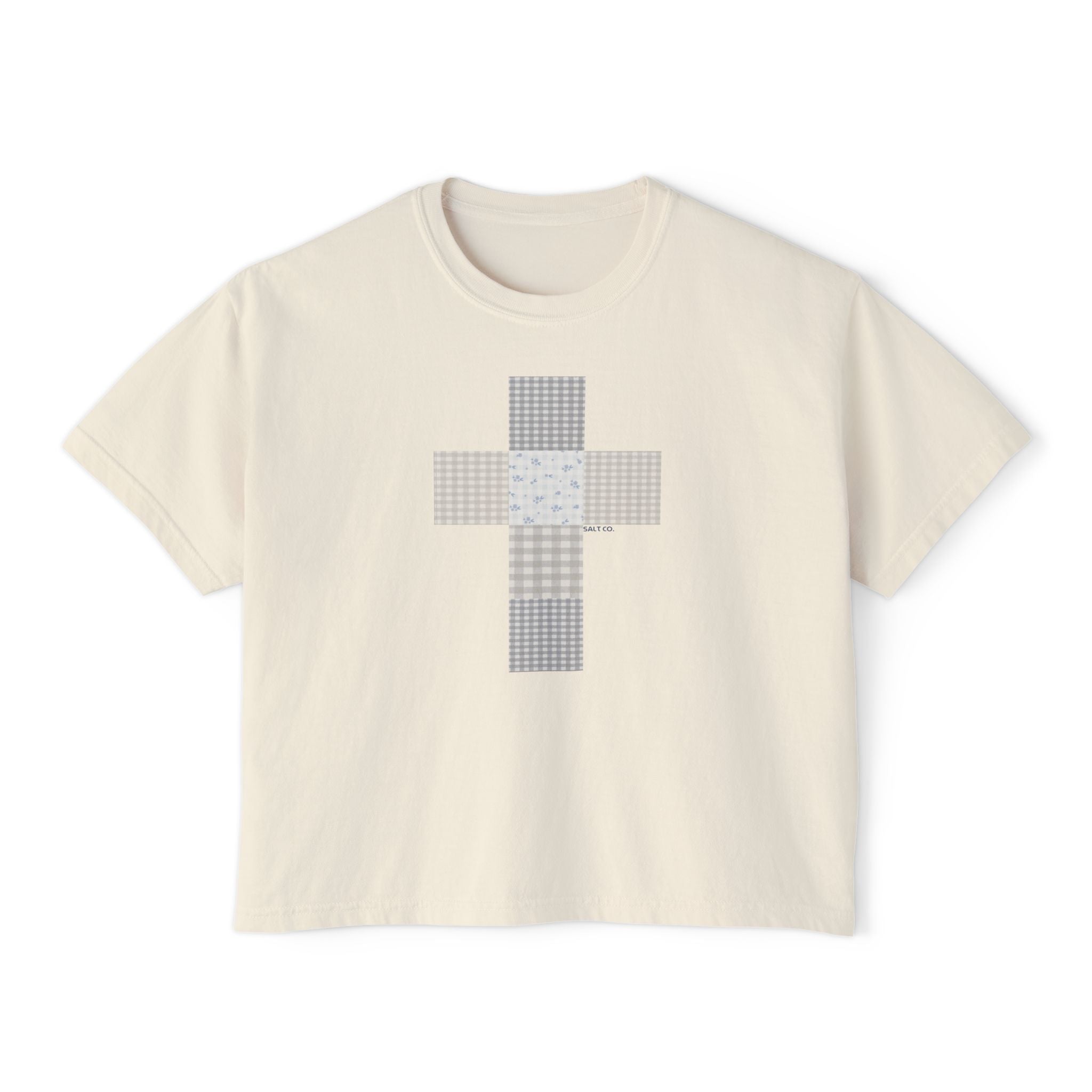 Women's Boxy Tee — Minimal Patchwork Cross