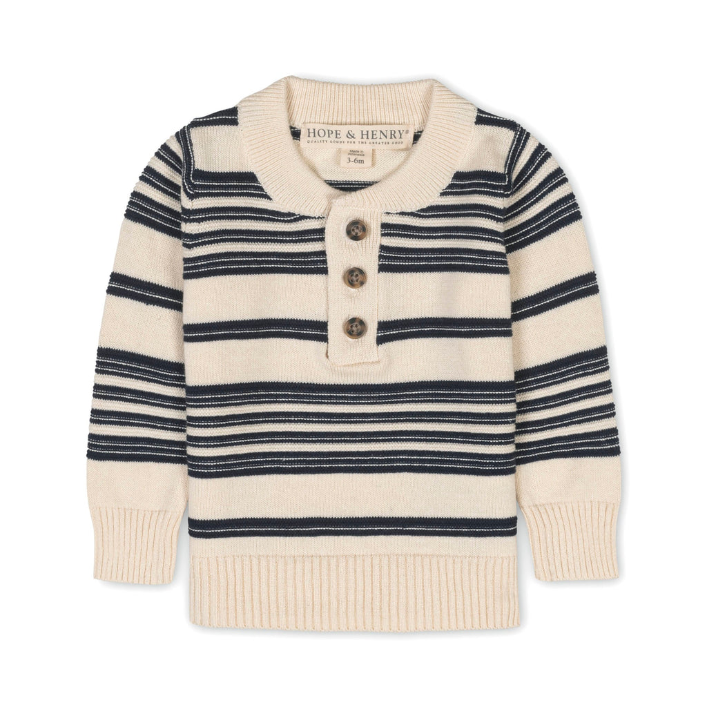 Organic Sweater Henley with Elbow Patches