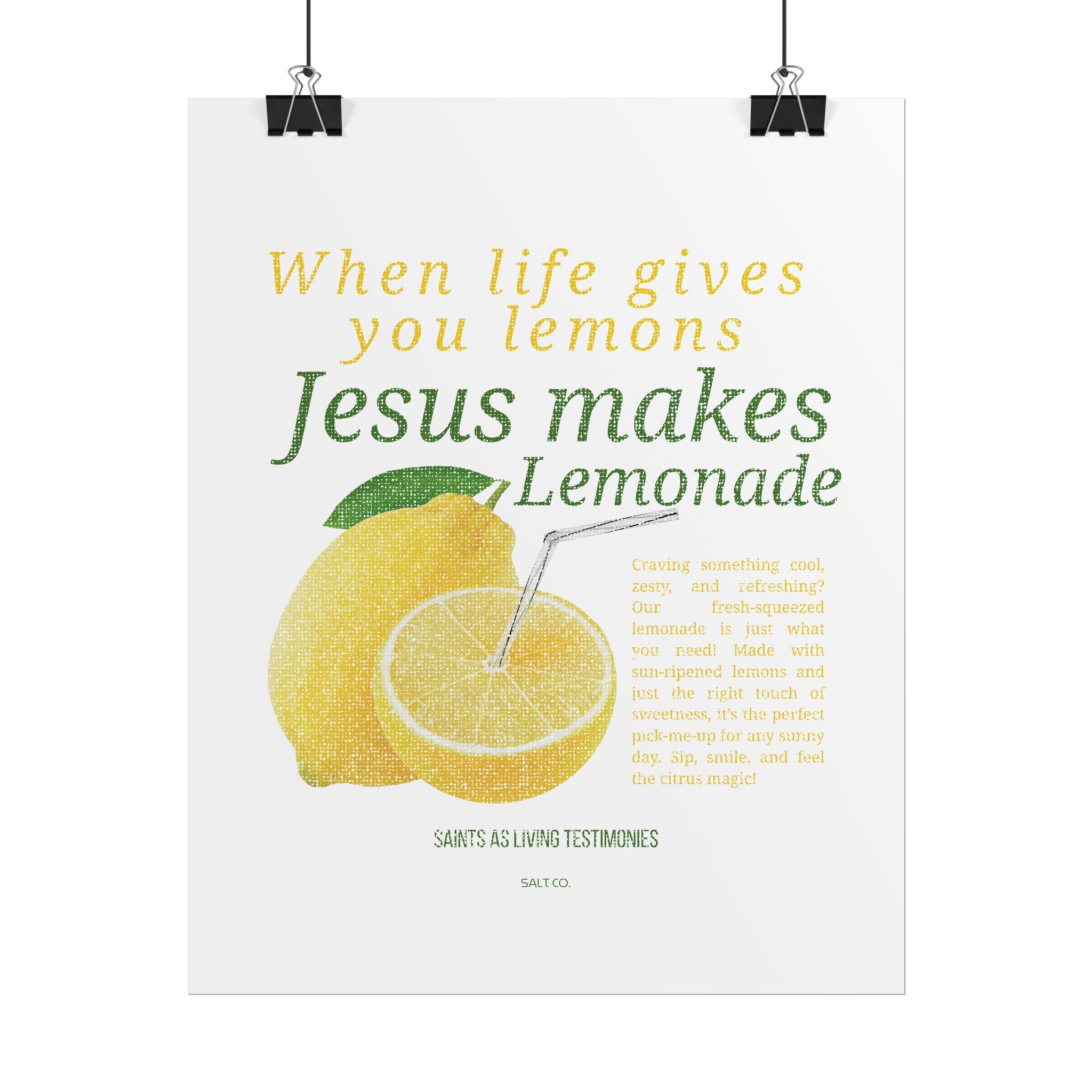 Rolled Poster — "When Life Gives You Lemons, Jesus Makes Lemonade" Inspirational Christian Wall Art