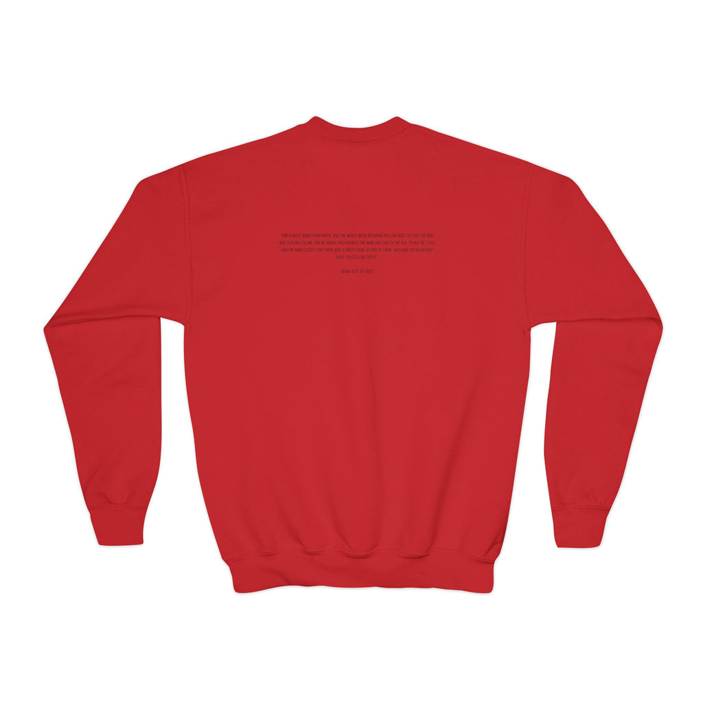 Youth Crewneck Sweatshirt — Minimal Sailboat Sketch with Inspirational Back Text