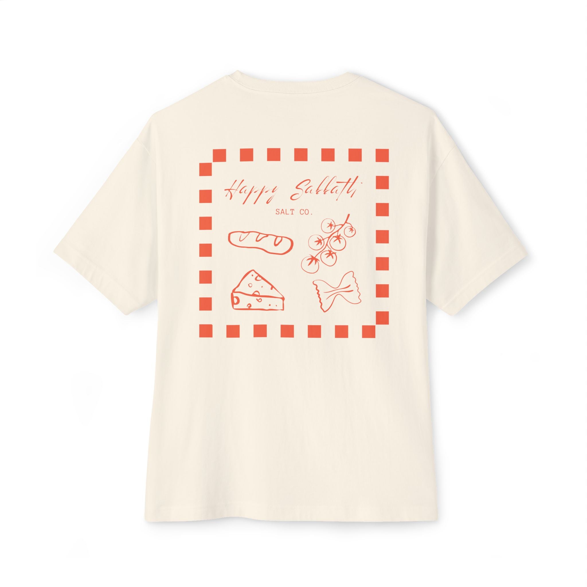 Boxy Tee — 'Happy Sabbath' Minimal Graphic Tee (Checkerboard Back Art)