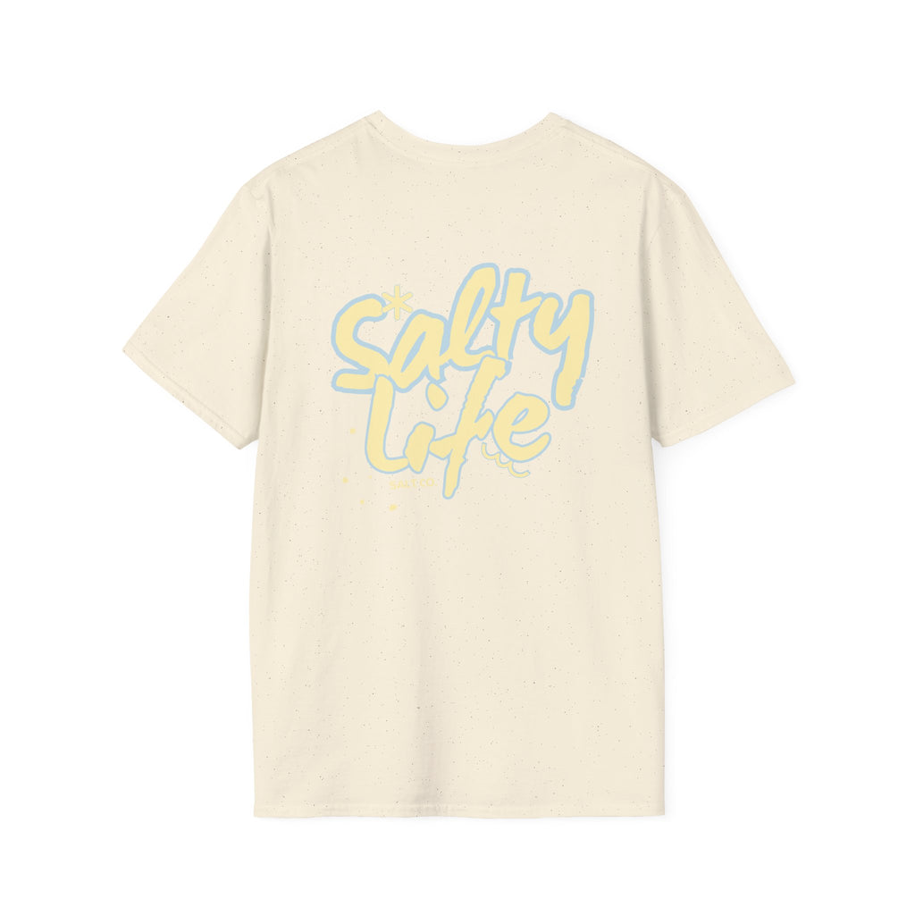Salty Life Tee — "SALT CO." Minimal Front / Retro Yellow Script Back