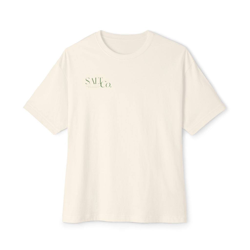 Morning Essentials Tee — Relaxed Boxy T‑Shirt with Coffee, Book & Plant Print