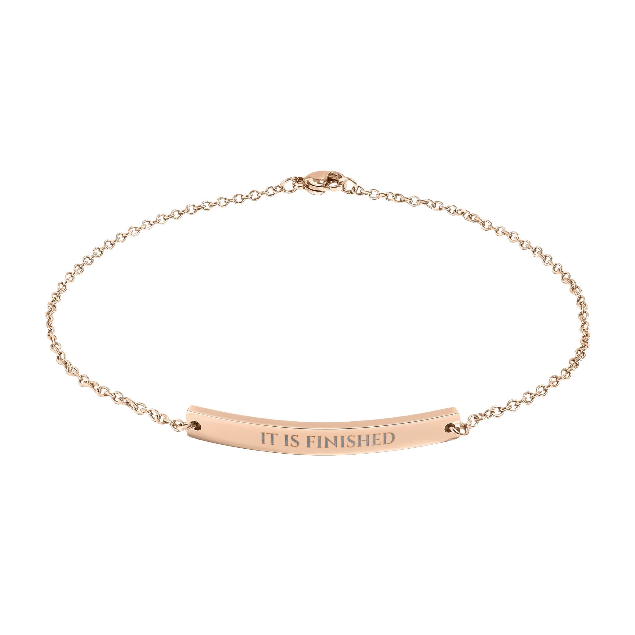 Engraved Curved Bar Anklet - "It is Finished"
