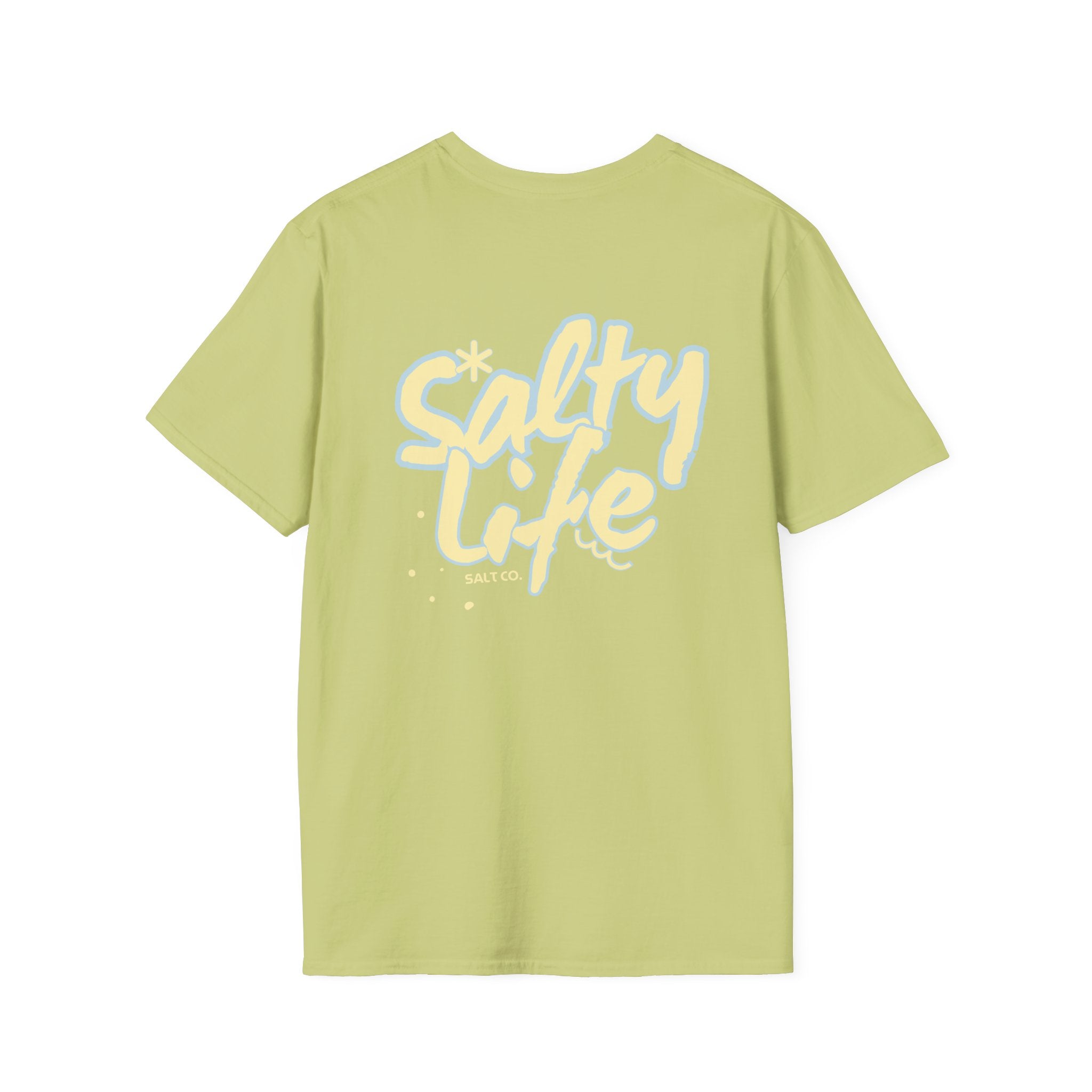 Salty Life Tee — "SALT CO." Minimal Front / Retro Yellow Script Back