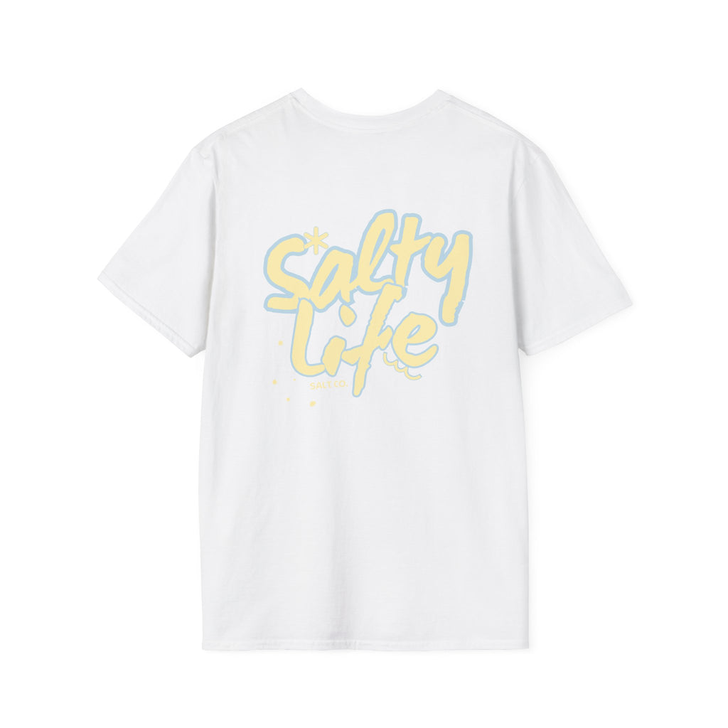 Salty Life Tee — "SALT CO." Minimal Front / Retro Yellow Script Back