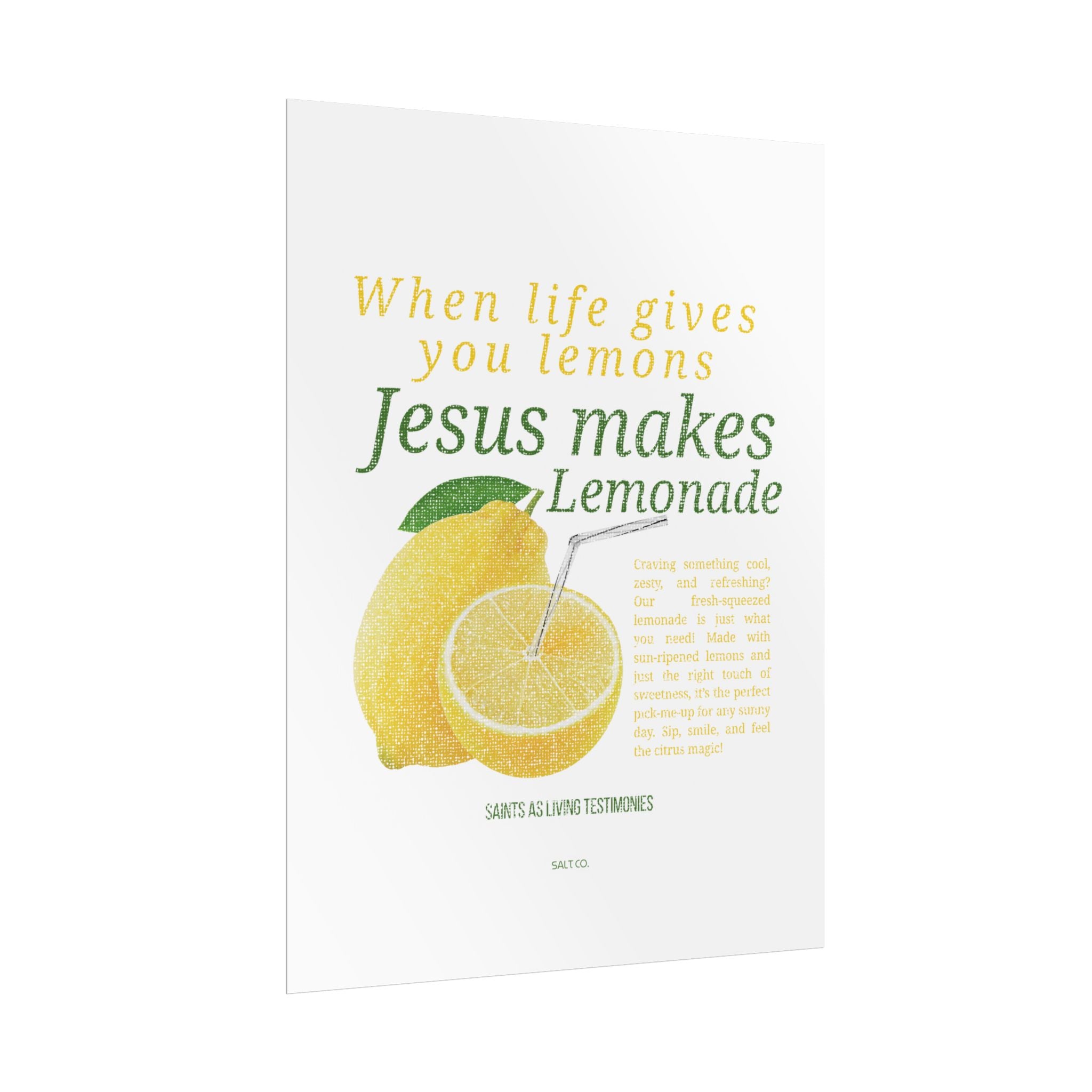 Rolled Poster — "When Life Gives You Lemons, Jesus Makes Lemonade" Inspirational Christian Wall Art