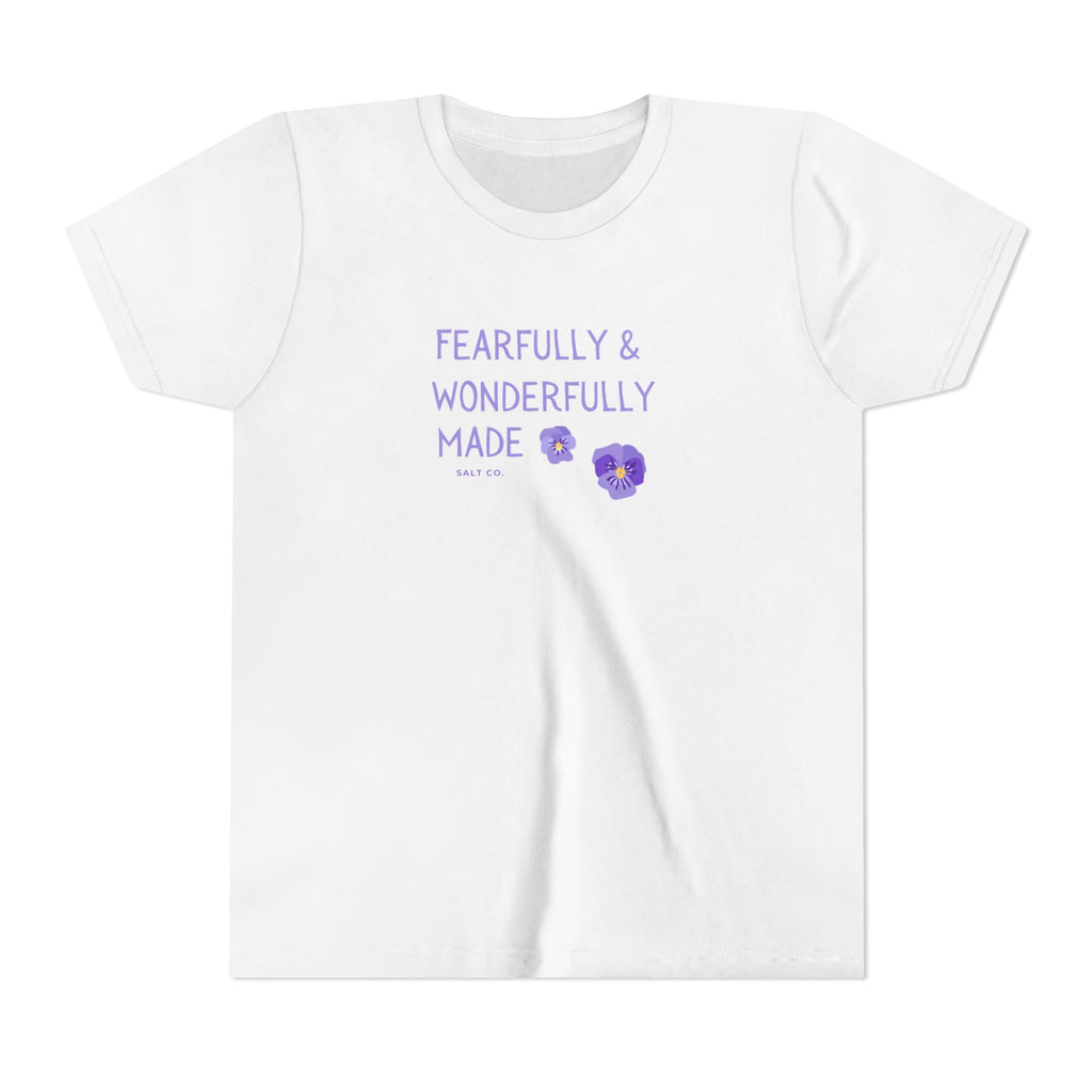 Youth Tee — "Fearfully & Wonderfully Made" Floral Christian Graphic
