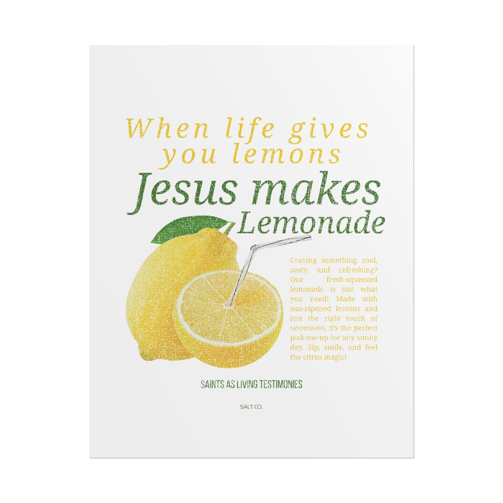Rolled Poster — "When Life Gives You Lemons, Jesus Makes Lemonade" Inspirational Christian Wall Art