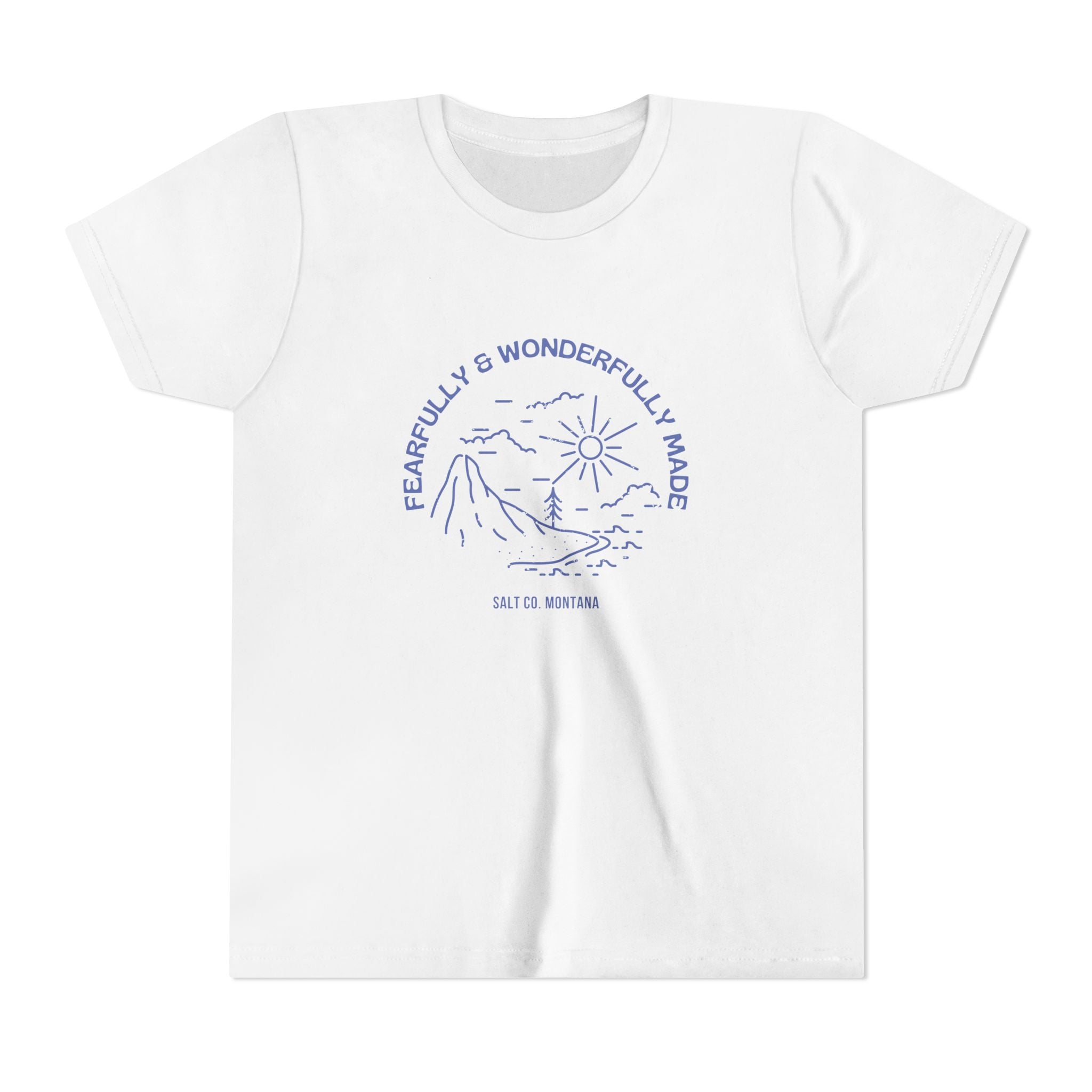 Youth Tee — "Fearfully & Wonderfully Made" Mountain Sunrise Kids Shirt