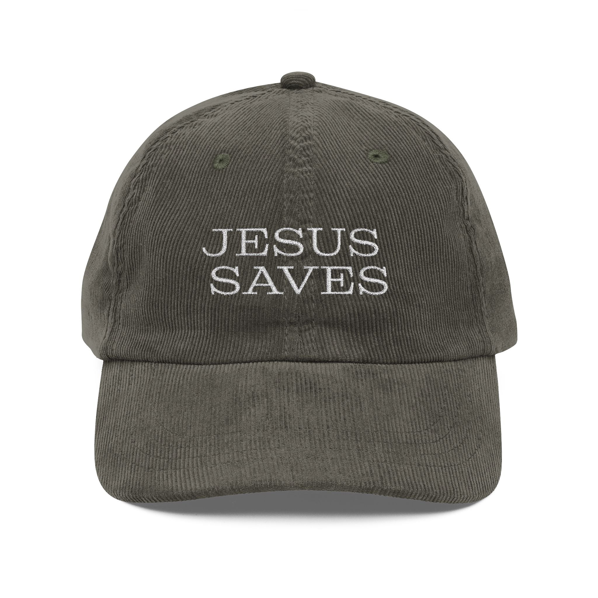 Corduroy Baseball Cap "JESUS SAVES" — Vintage Embroidered Hat