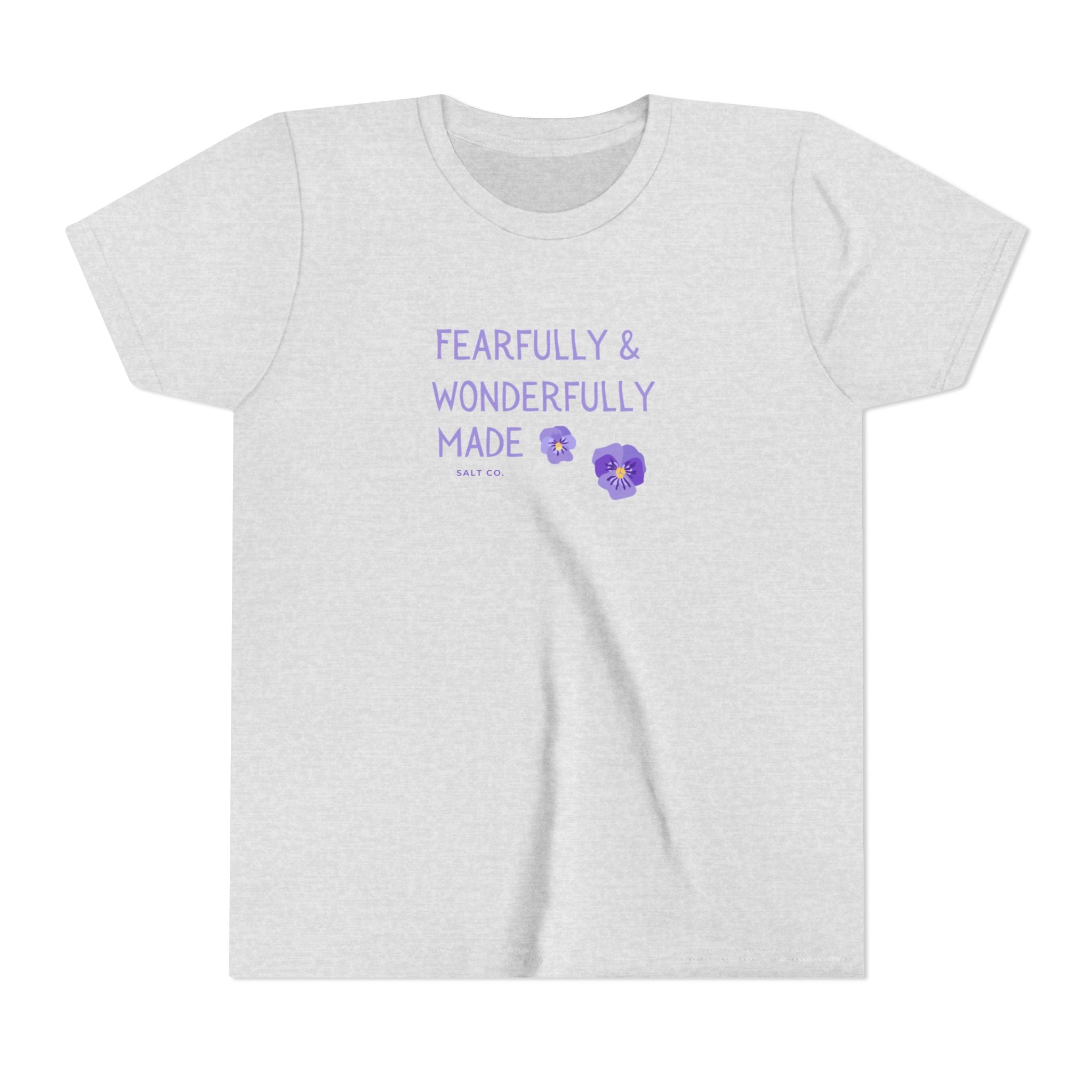 Youth Tee — "Fearfully & Wonderfully Made" Floral Christian Graphic