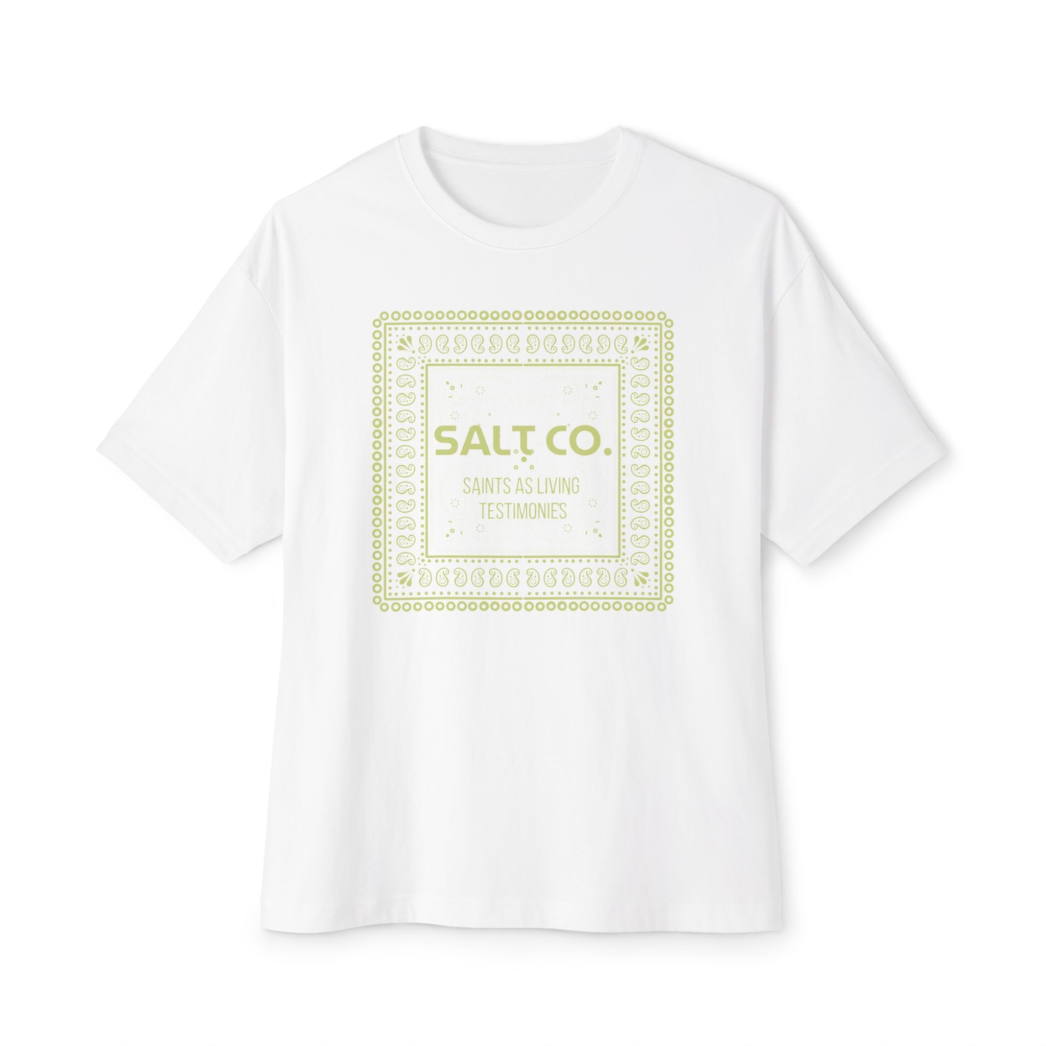 Salt Co. Boxy Tee — Minimalist White & Green Bandanna Graphic T-Shirt