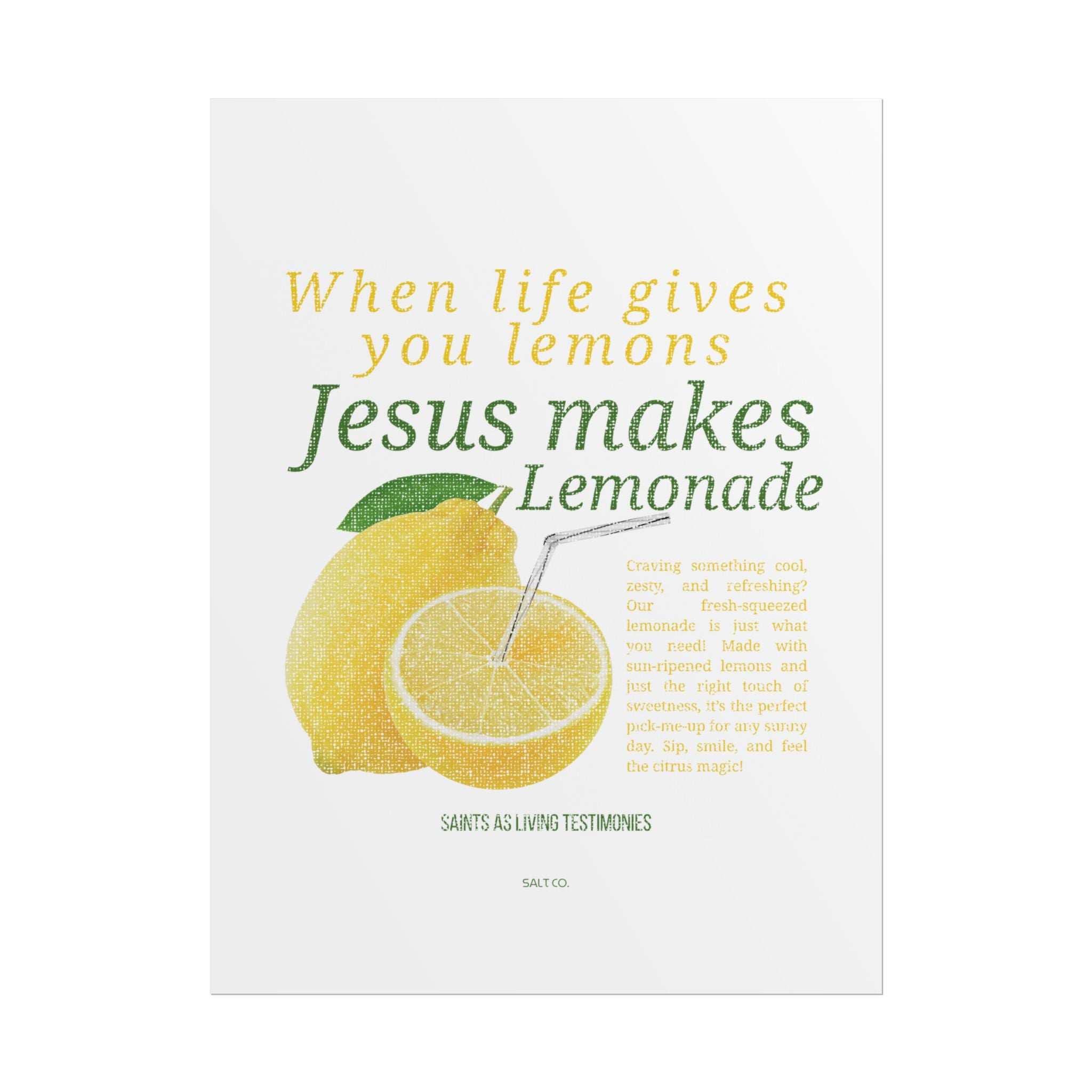 Rolled Poster — "When Life Gives You Lemons, Jesus Makes Lemonade" Inspirational Christian Wall Art