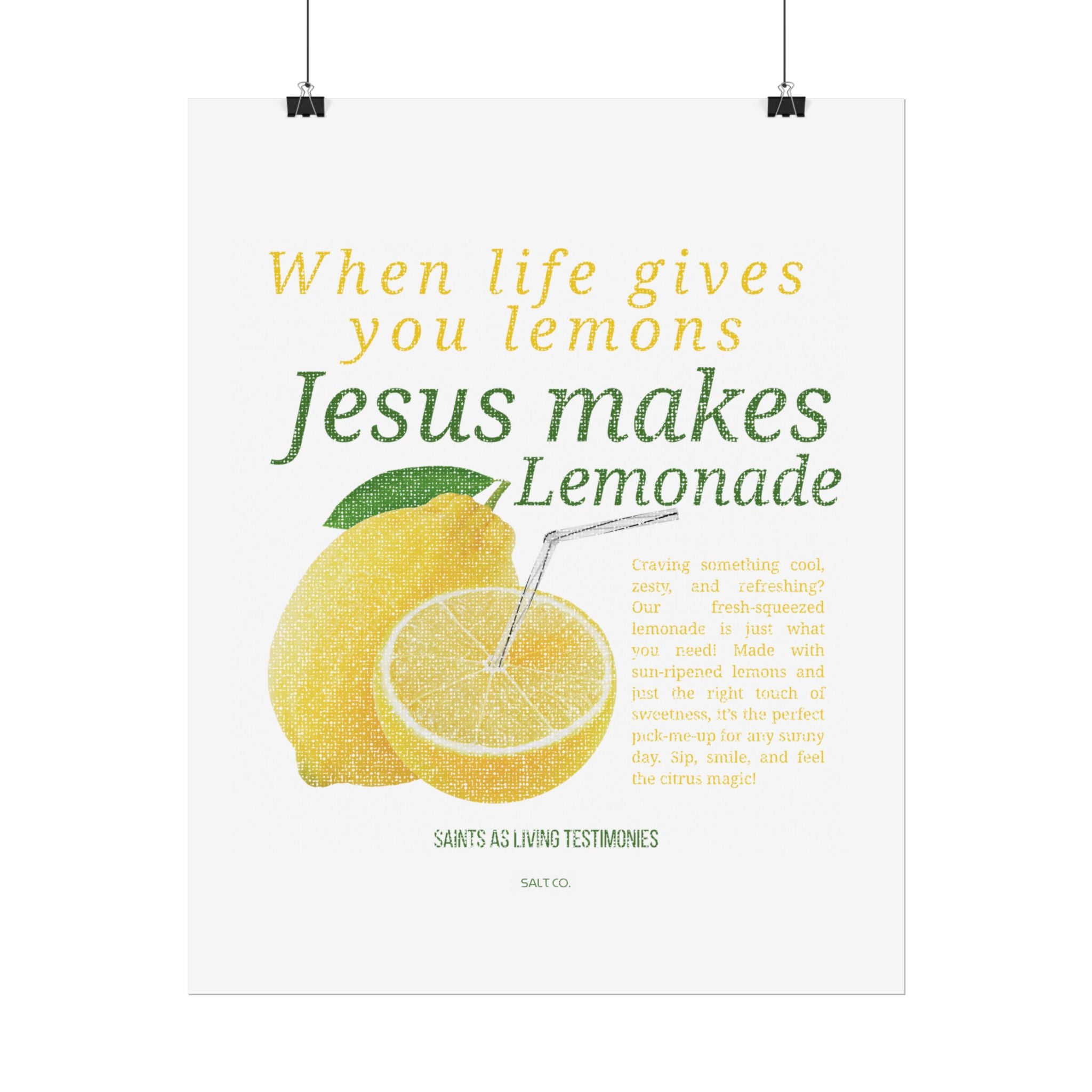 Rolled Poster — "When Life Gives You Lemons, Jesus Makes Lemonade" Inspirational Christian Wall Art