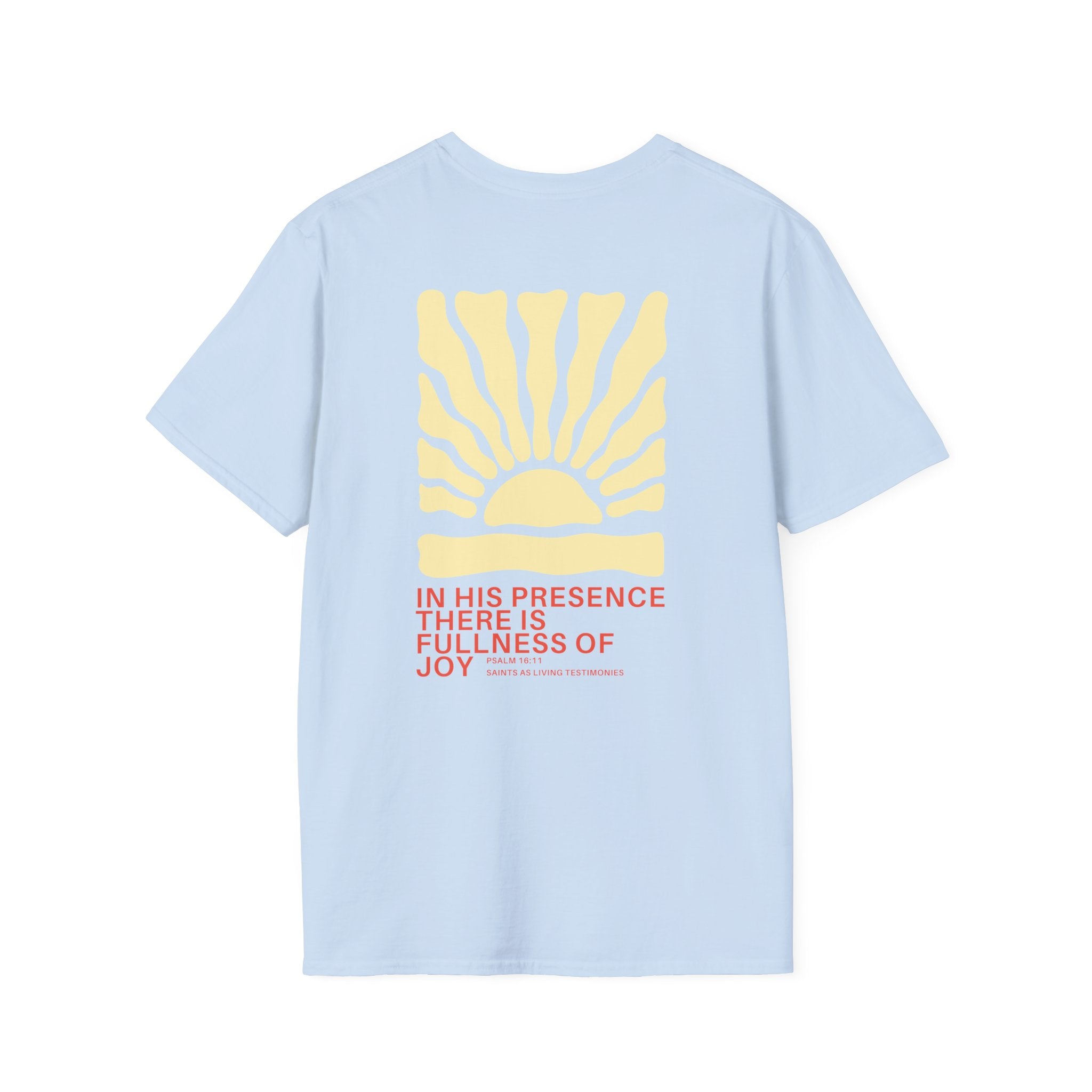 Christian Sunburst T-Shirt — “In His Presence There Is Fullness of Joy” Graphic Tee