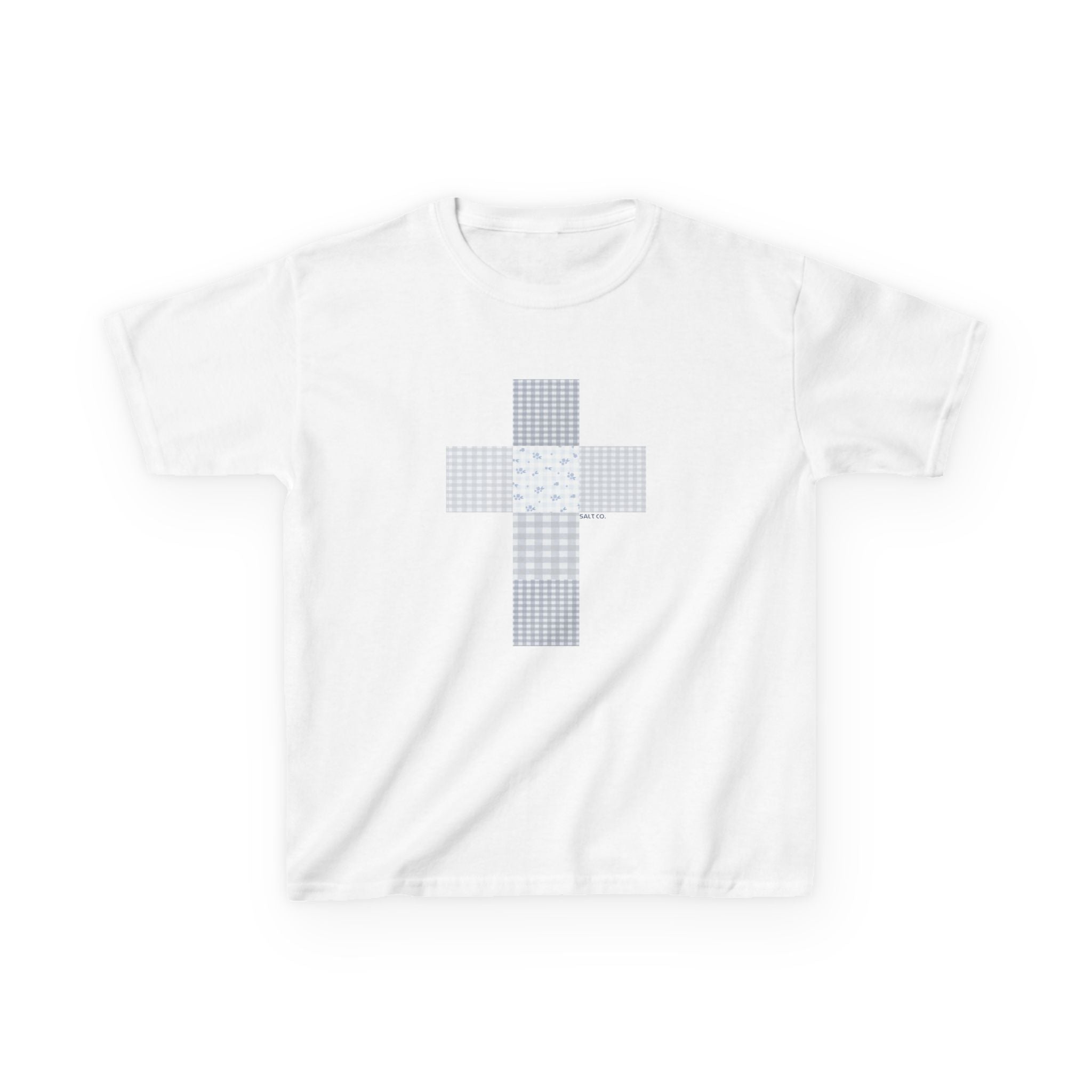 Kids Tee — Blue Patchwork Cross