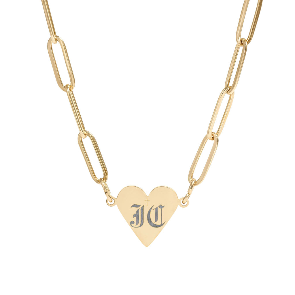 Engraved Paperclip Heart Necklace – "J.C." Initials