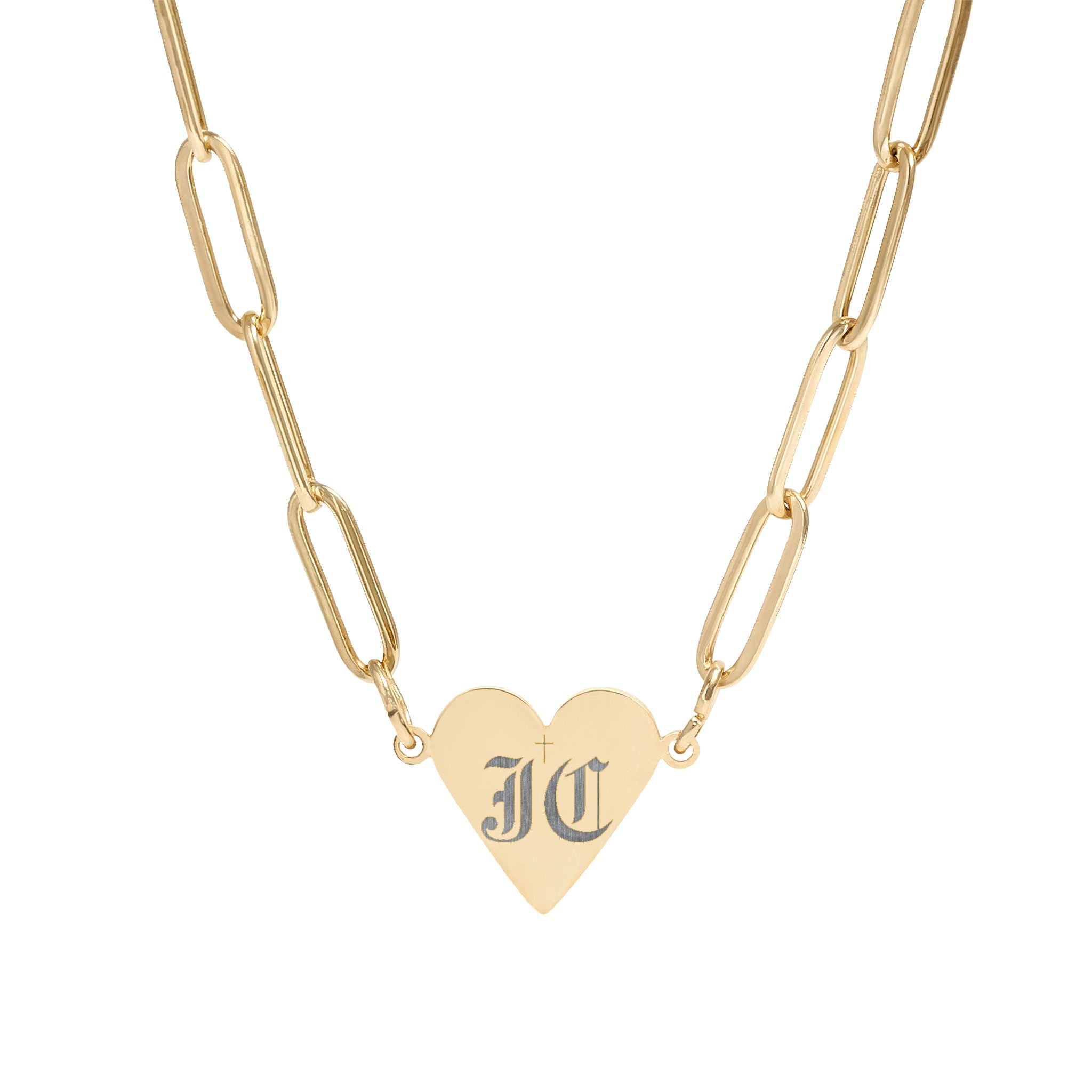 Engraved Paperclip Heart Necklace – "J.C." Initials
