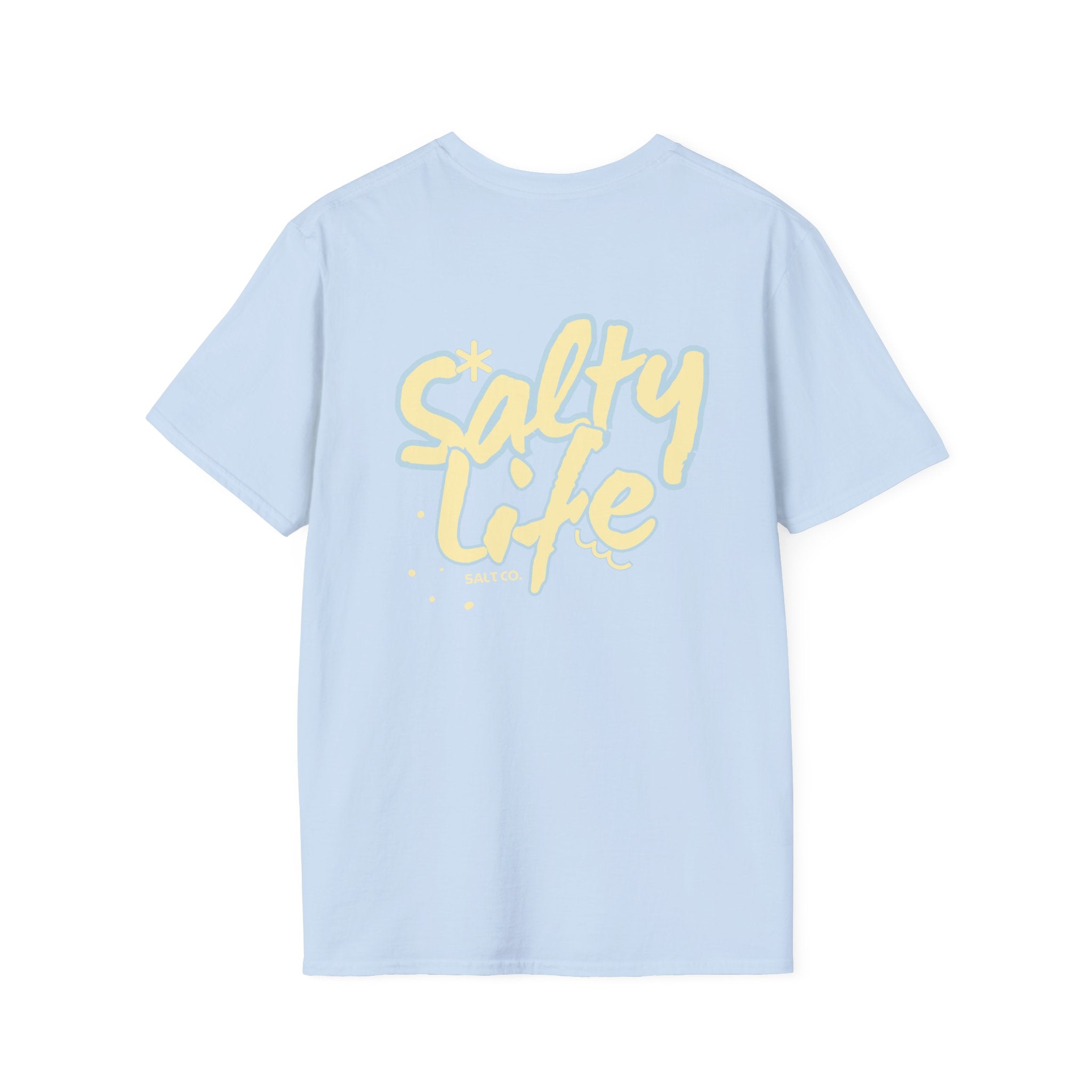 Salty Life Tee — "SALT CO." Minimal Front / Retro Yellow Script Back