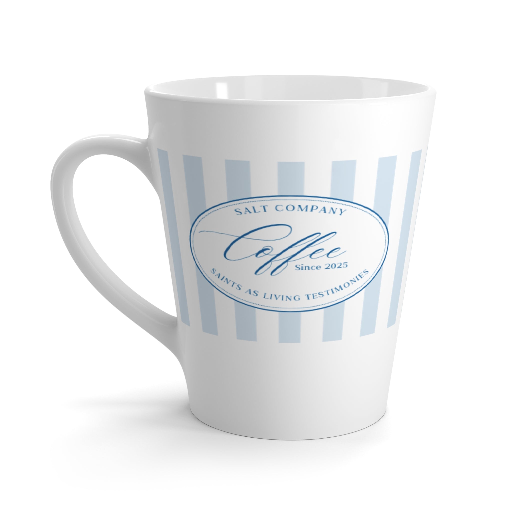 Cafe Mug— Blue Striped Coffee Logo Ceramic Latte Cup