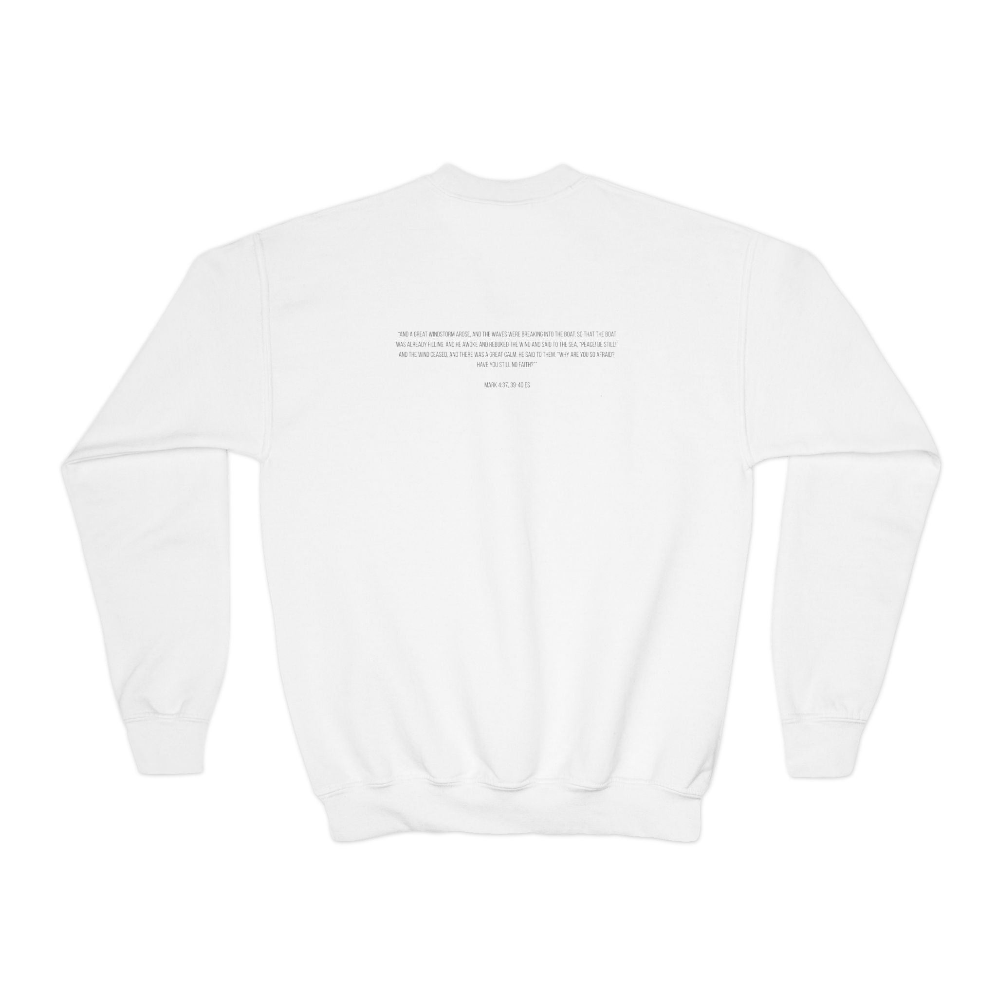 Youth Crewneck Sweatshirt — Minimal Sailboat Sketch with Inspirational Back Text