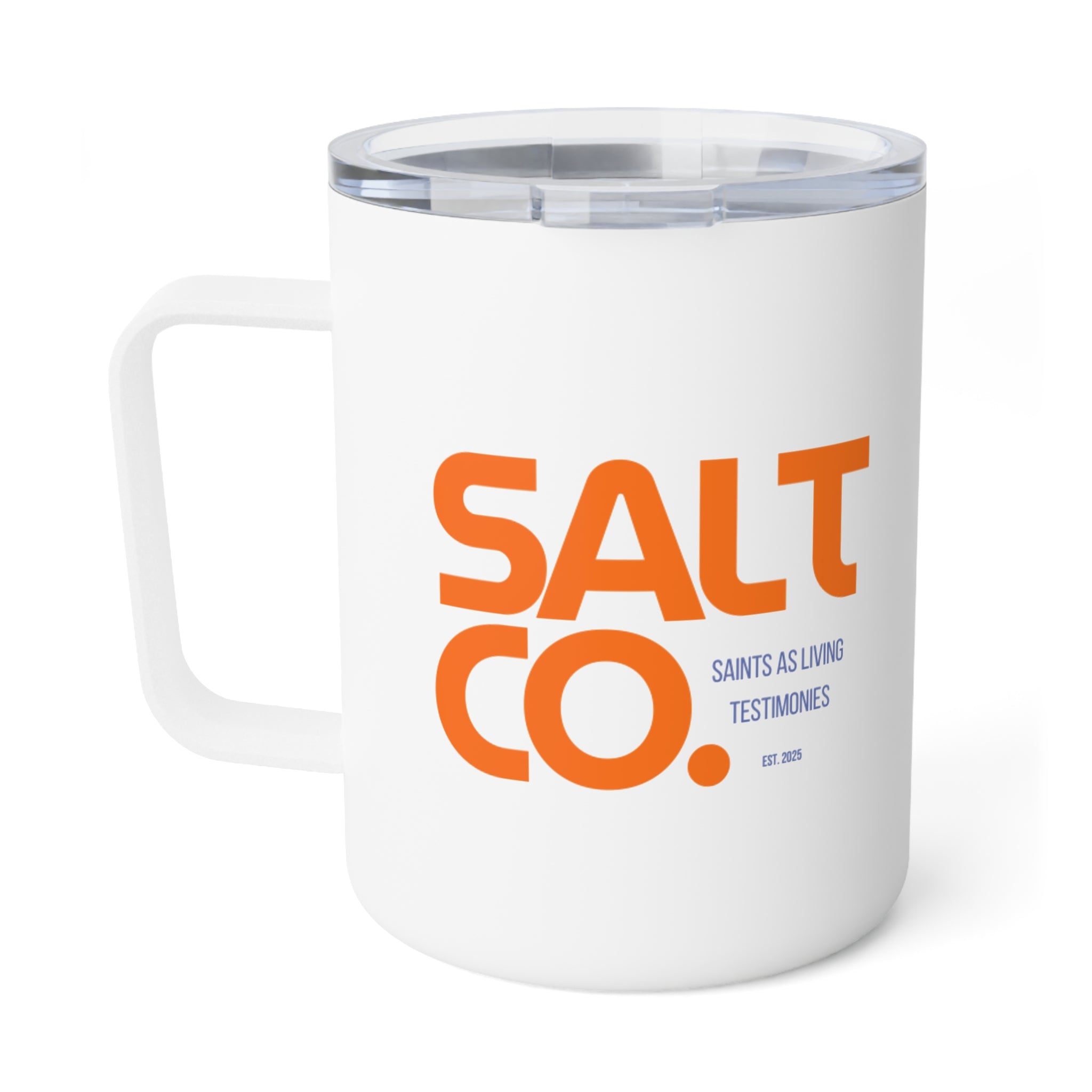 10oz Insulated Coffee Mug — Bold Orange 'SALT' Typography Travel Mug