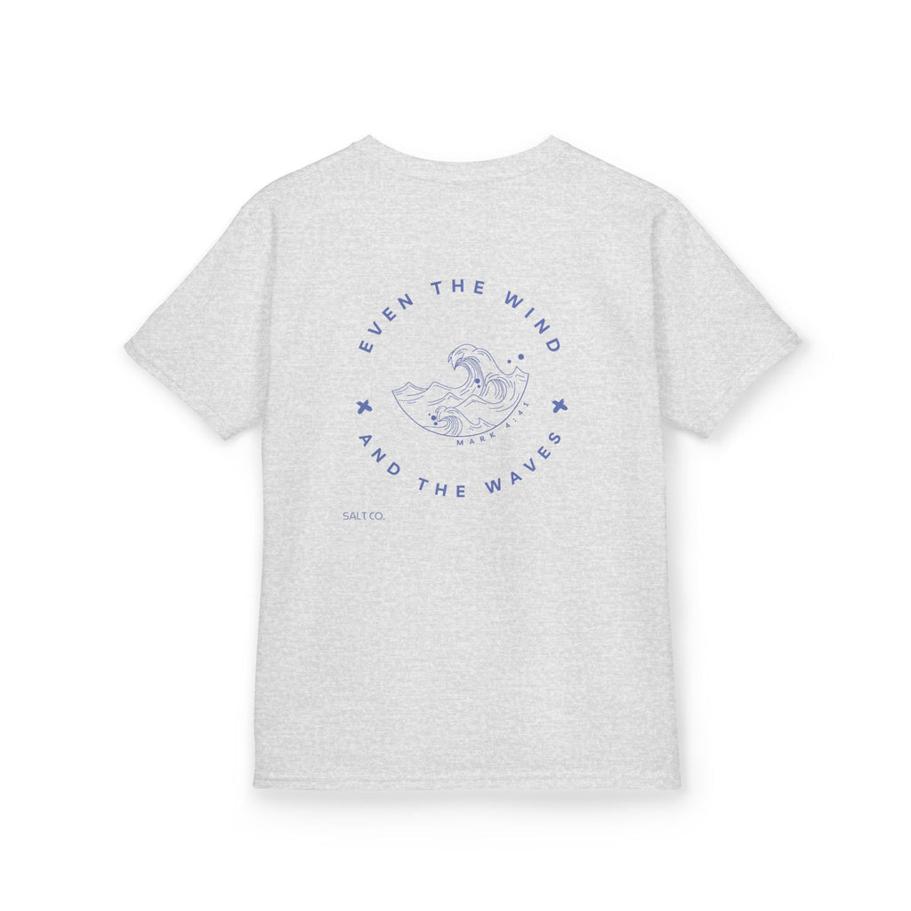 Kids T-Shirt — Salt Co. Surf Logo Tee with 'Even the Wind and the Waves' Back Graphic
