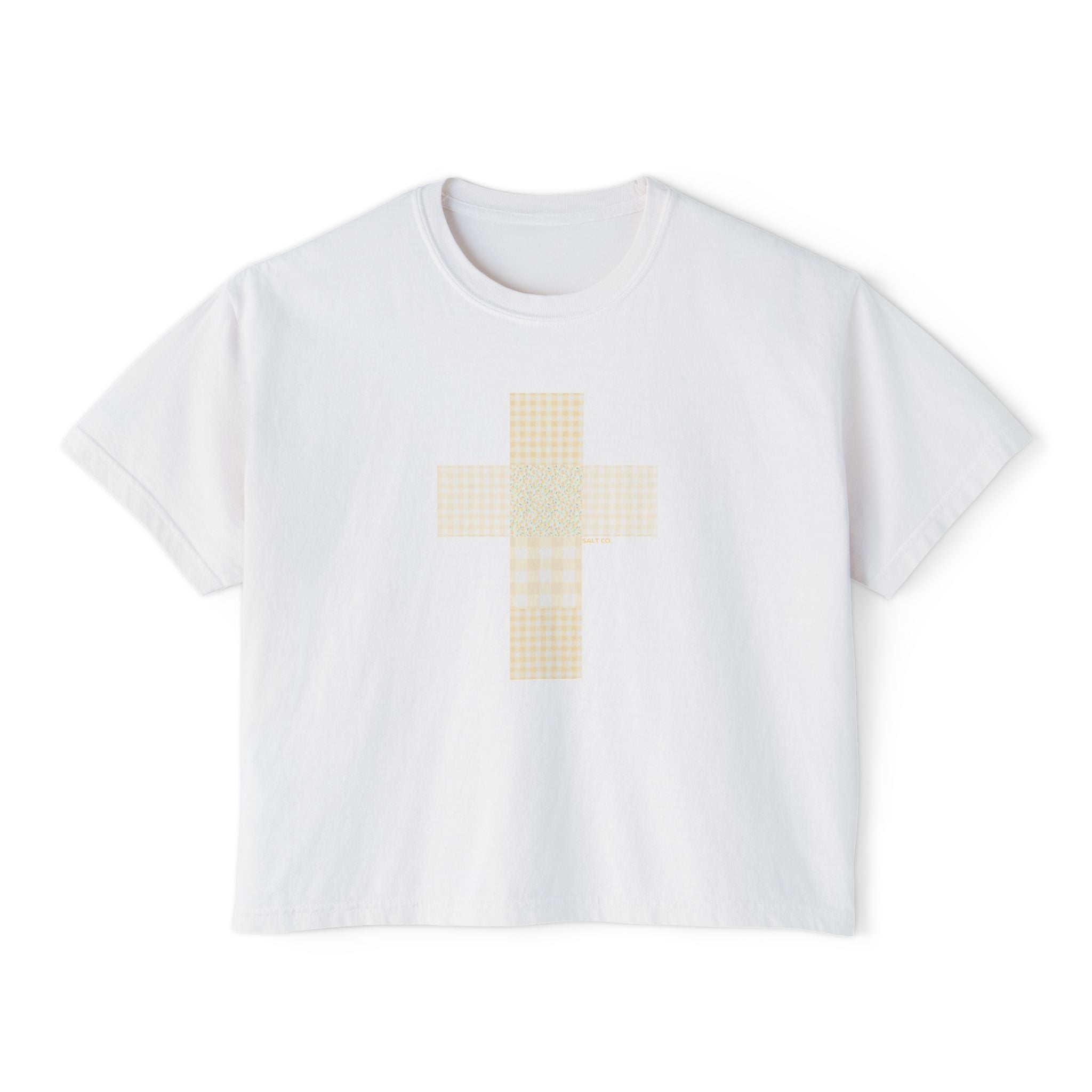 Women's Boxy Tee — Faded Patchwork Cross