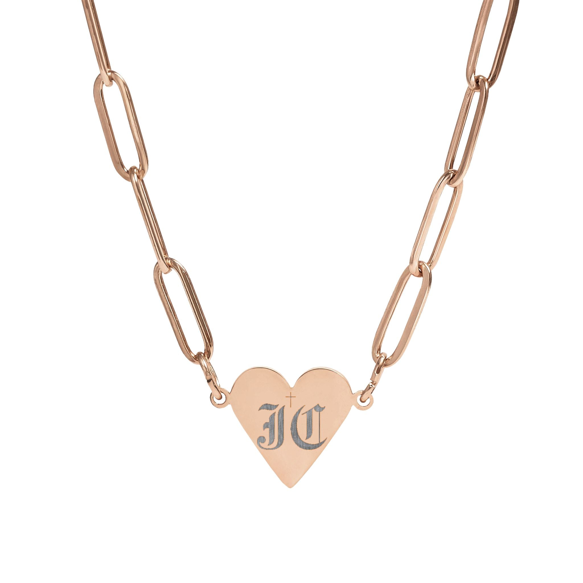 Engraved Paperclip Heart Necklace – "J.C." Initials