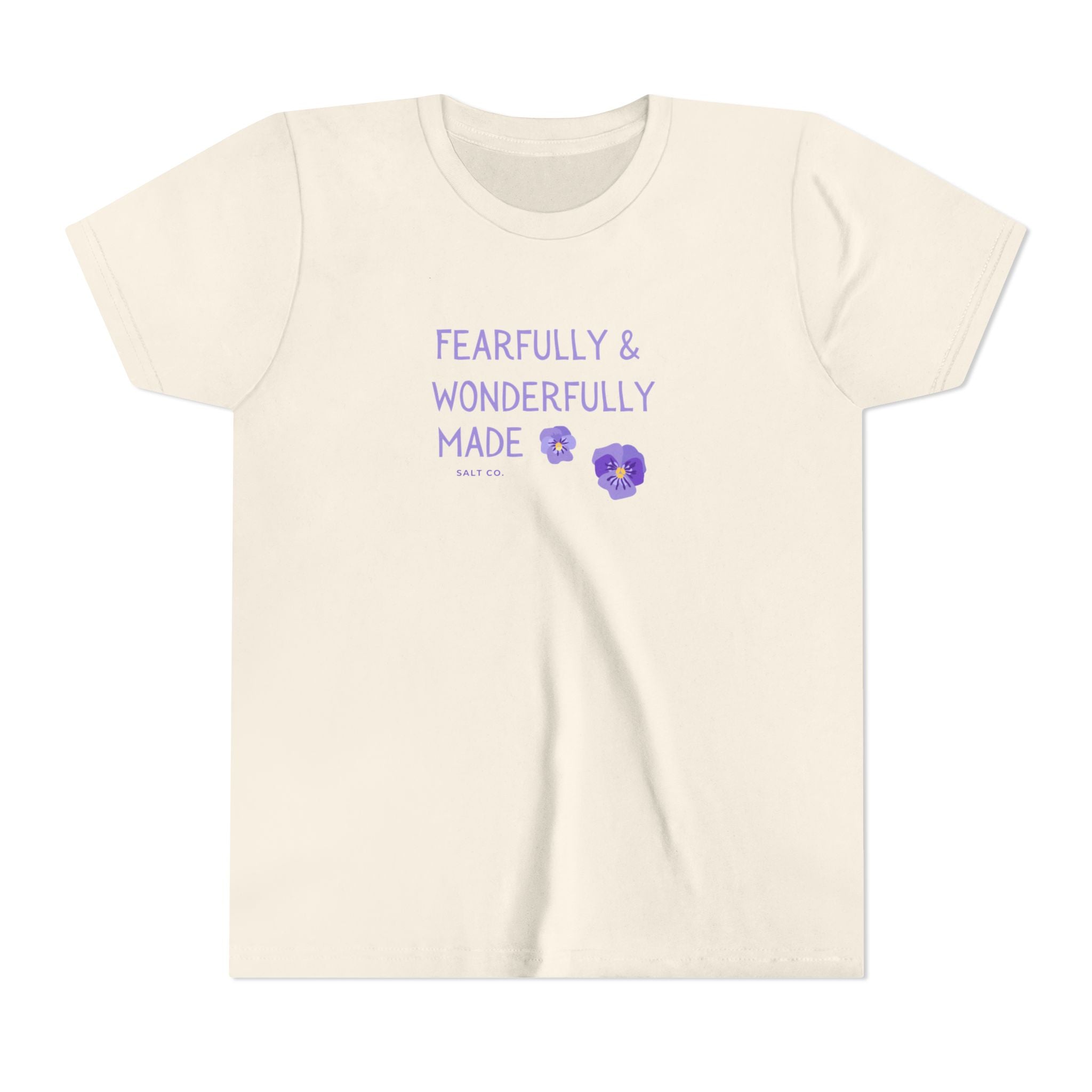 Youth Tee — "Fearfully & Wonderfully Made" Floral Christian Graphic