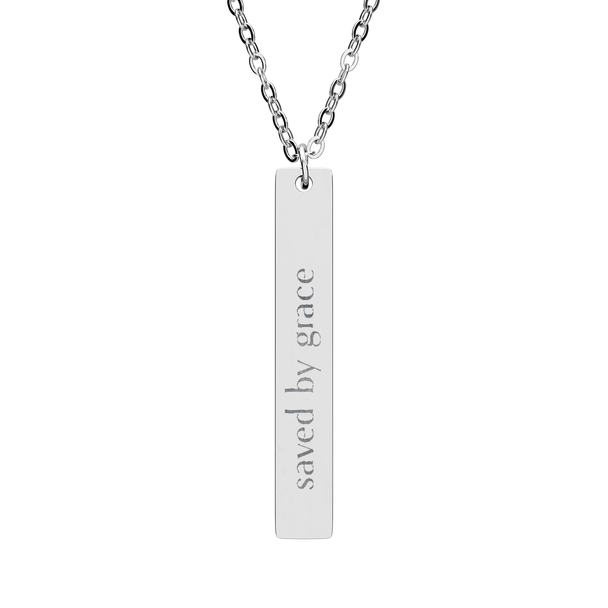 Vertical Bar Necklace — "Saved by grace"
