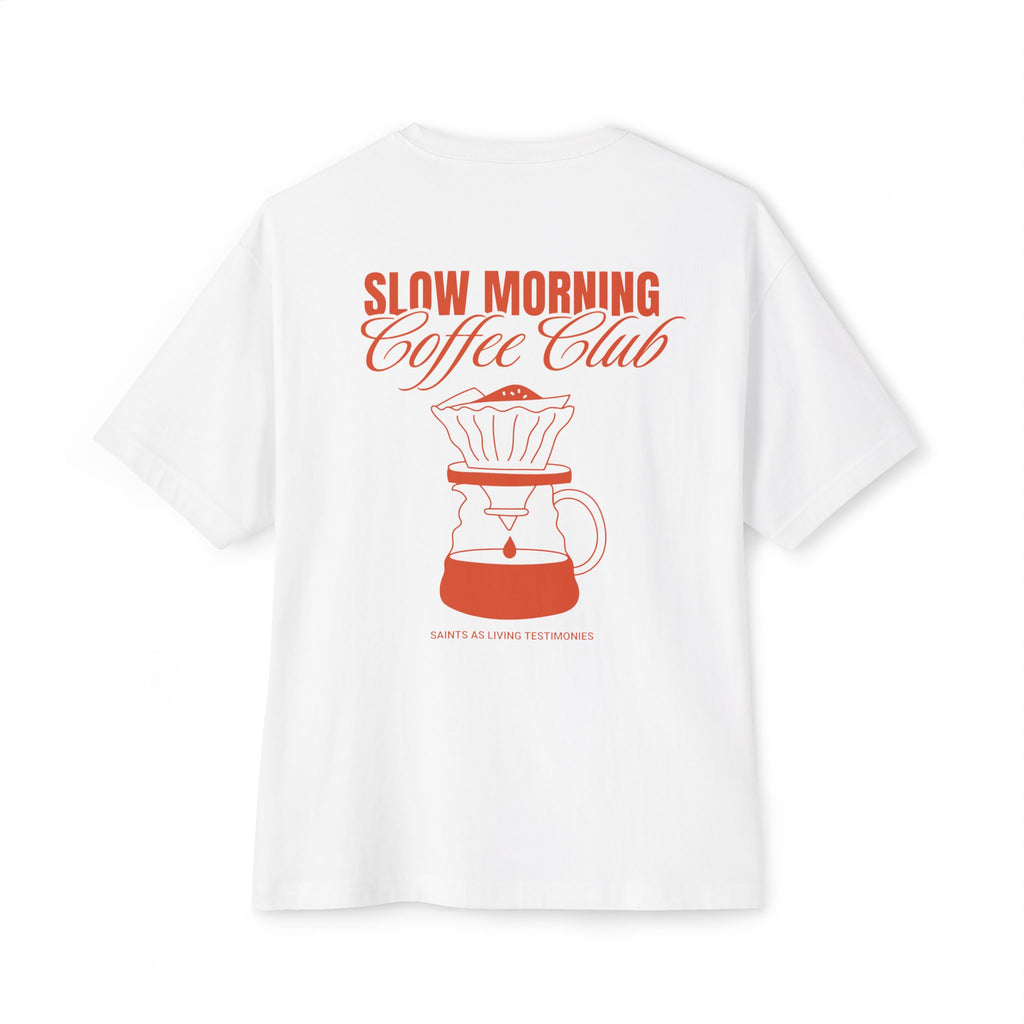 Slow Morning Coffee Club Tee — Oversized Boxy Coffee T-Shirt