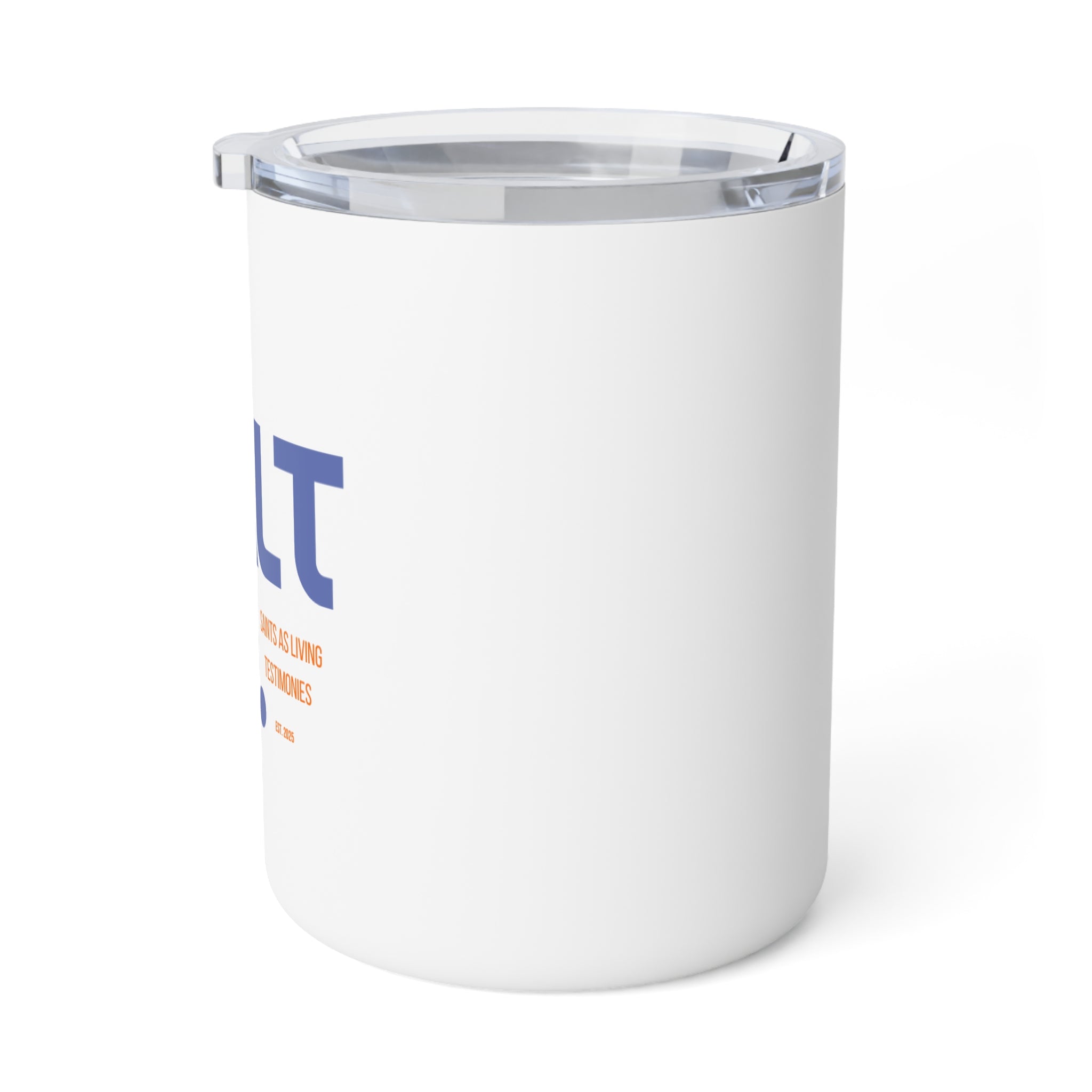 10oz Insulated Coffee Mug — Bold Blue Text Travel Tumbler