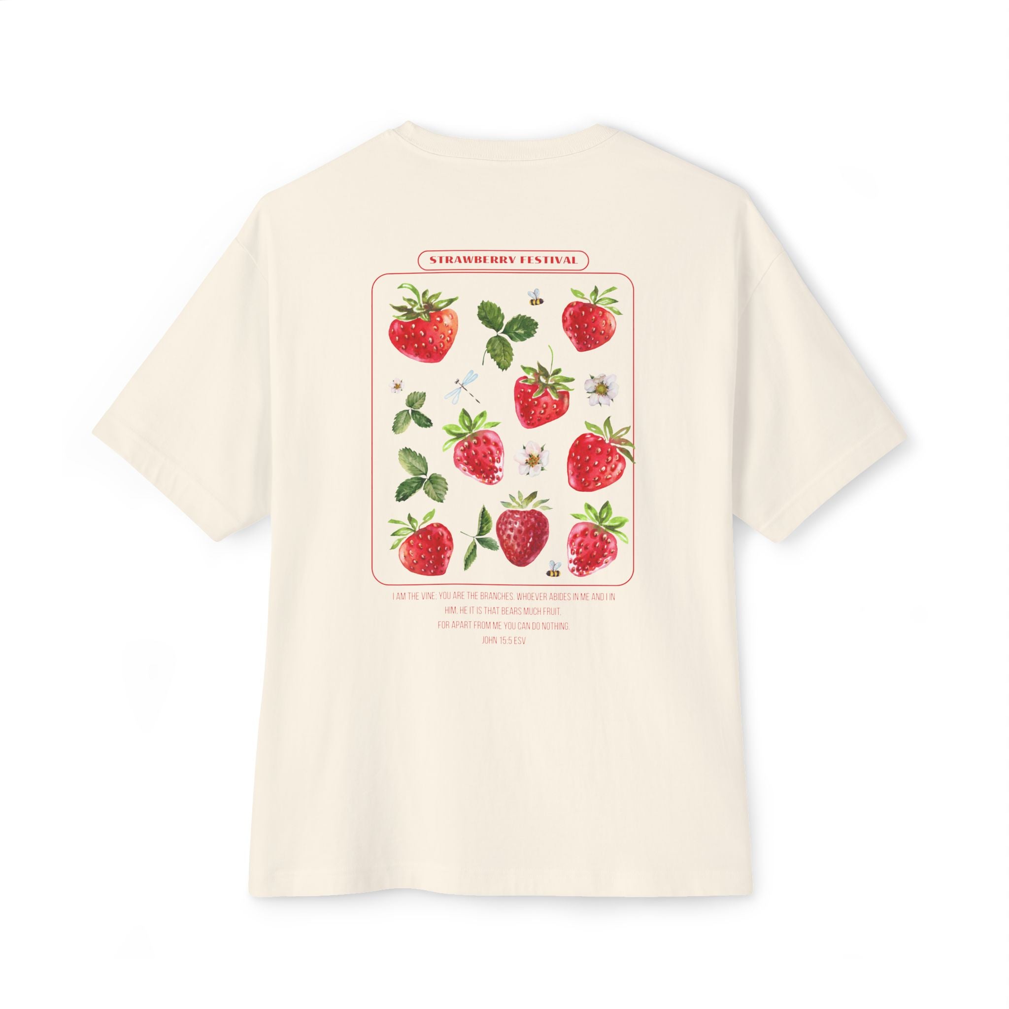 Strawberry Botanical Tee — Oversized Boxy T‑Shirt with Vintage Fruit Print