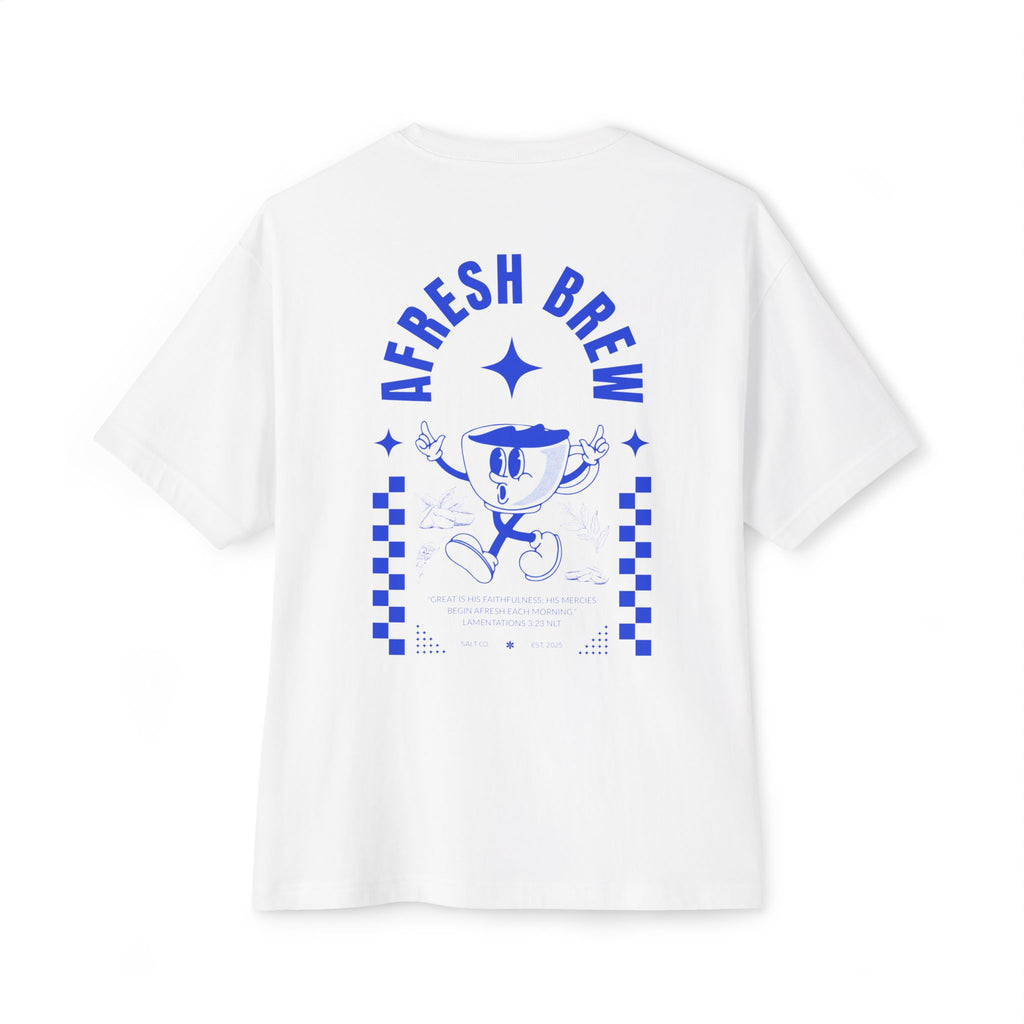Afresh Brew Graphic Tee — Retro Coffee Logo Oversized Boxy T‑Shirt