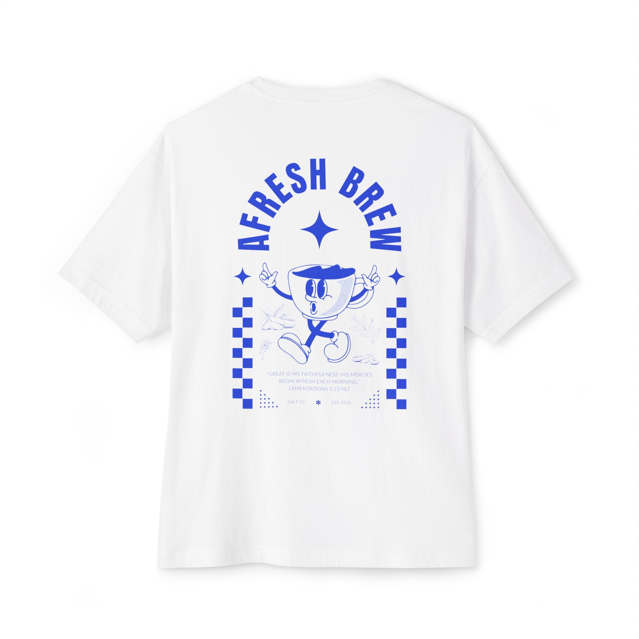 Afresh Brew Graphic Tee — Retro Coffee Logo Oversized Boxy T‑Shirt