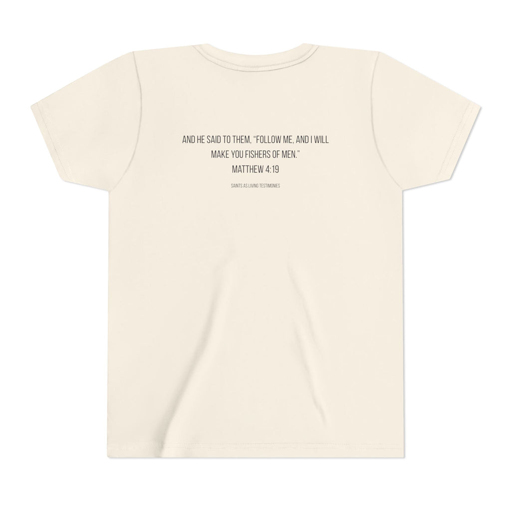 Youth T‑Shirt — Bass Fish Graphic with Matthew 4:19 Bible Verse Back