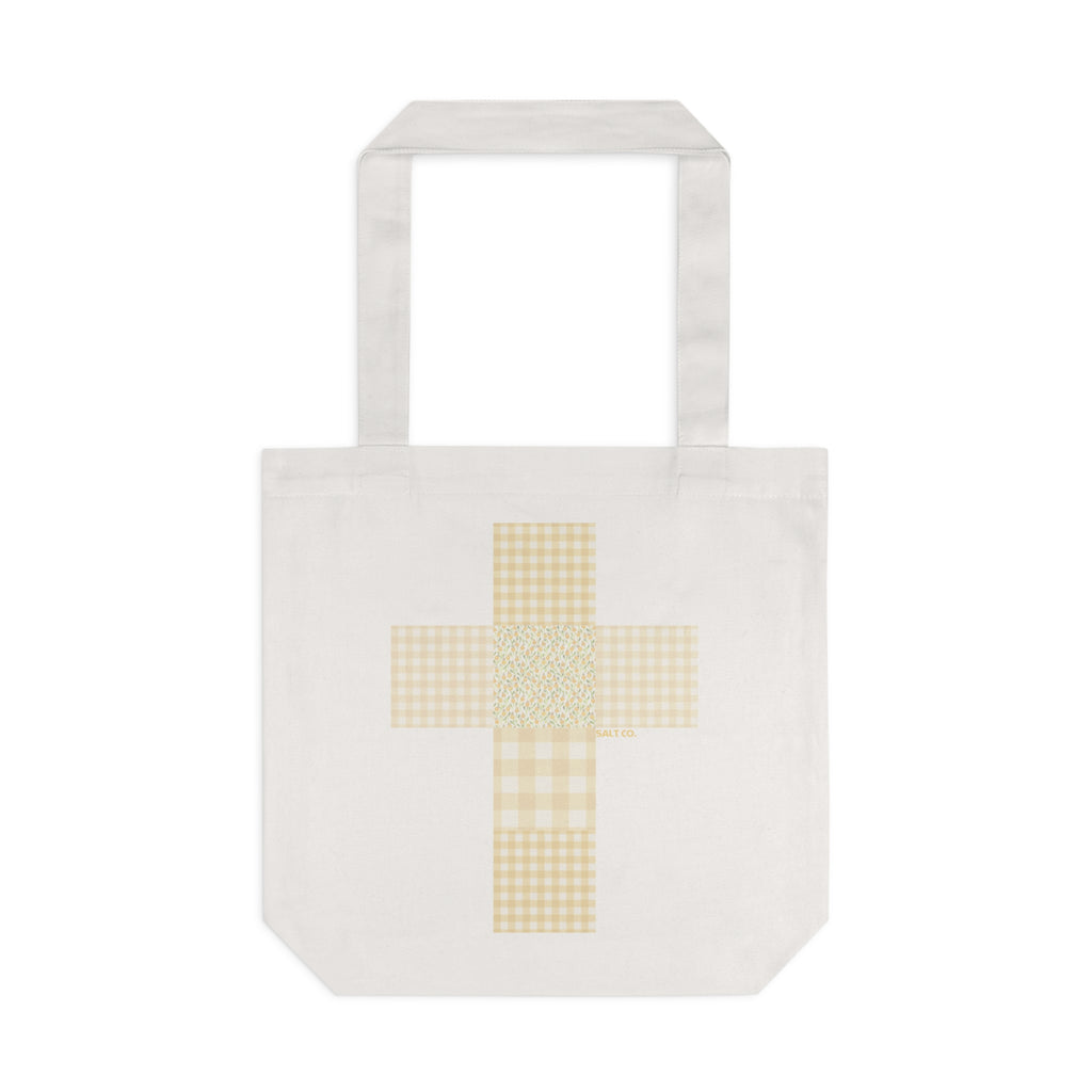 Cotton Tote Bag - Yellow Gingham Patchwork Cross Tote
