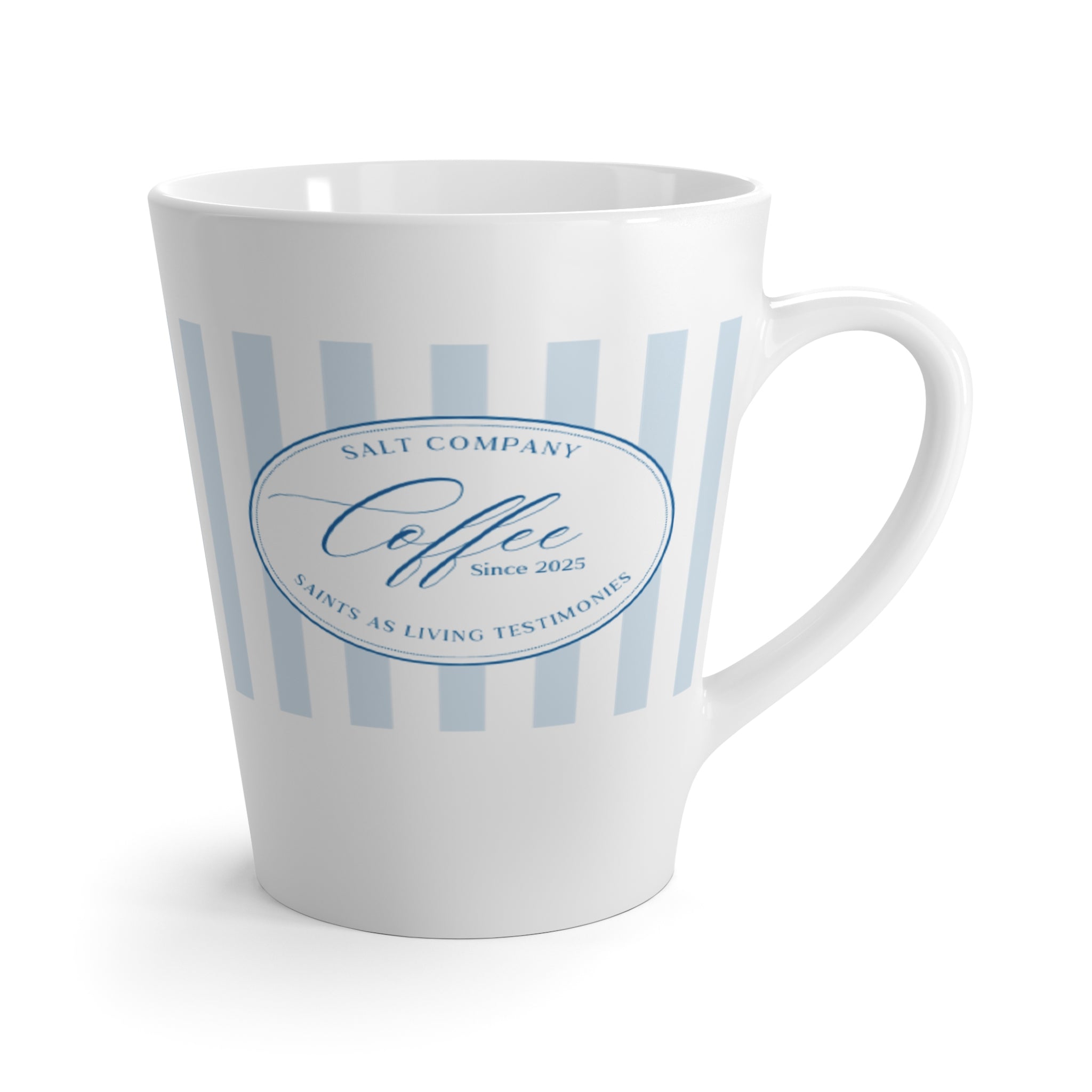 Cafe Mug— Blue Striped Coffee Logo Ceramic Latte Cup